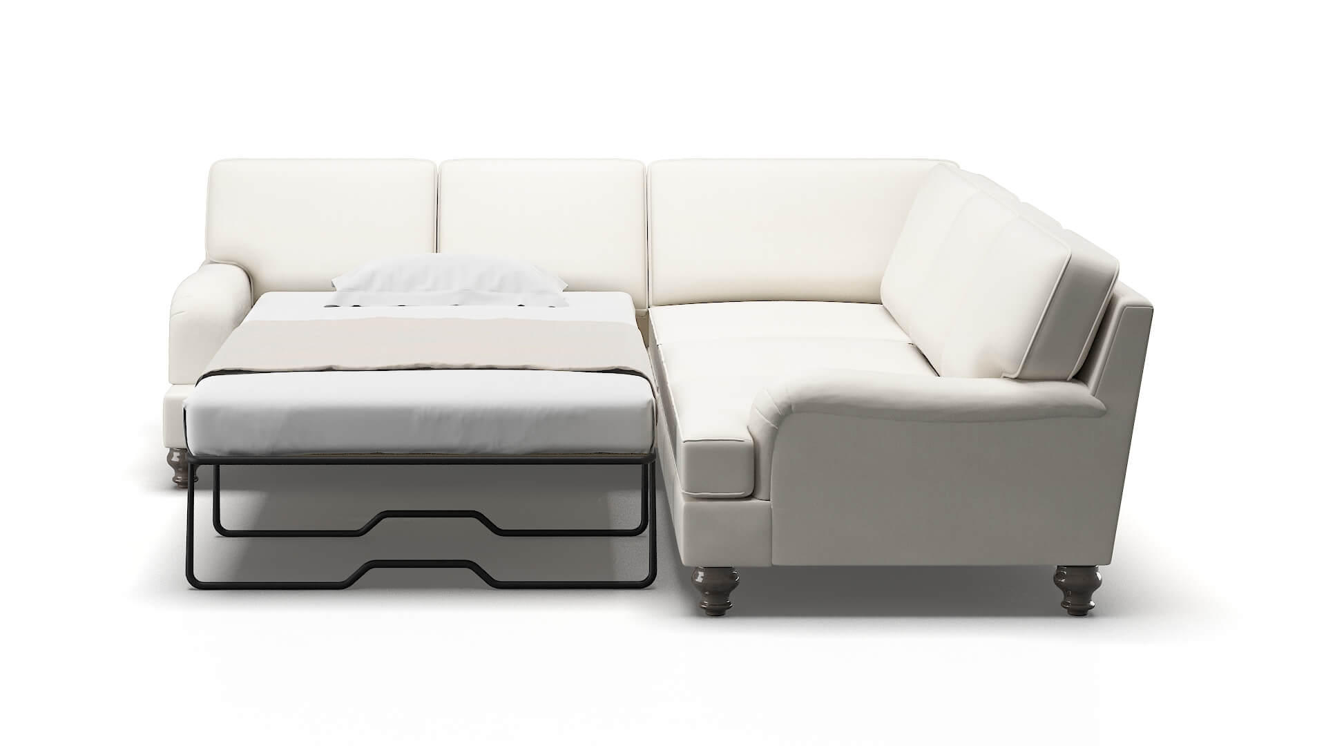Hamilton Cosmo Ivory Sectional Sleeper Espresso legs 1