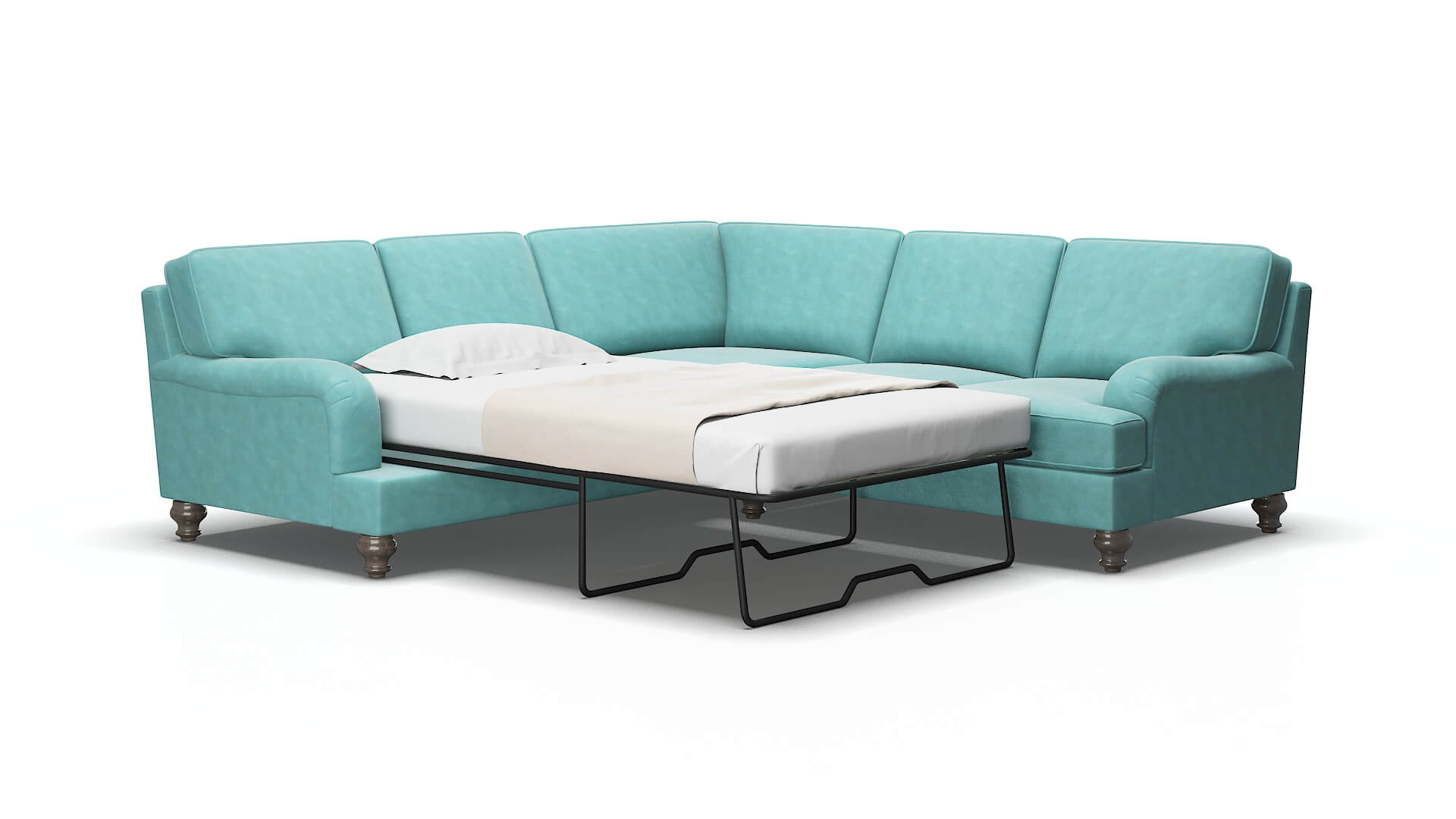 Hamilton Curious turquoise Sectional sleeper Espresso Legs  2