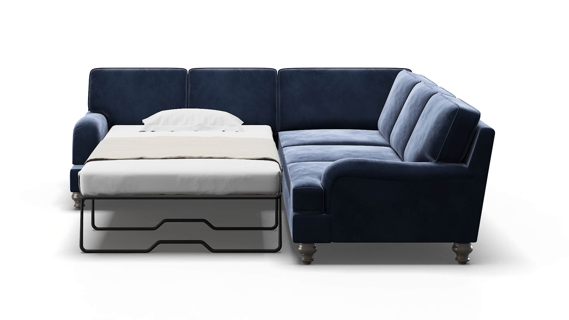 Hamilton Royale Cobalt Sectional Sleeper Espresso legs 1