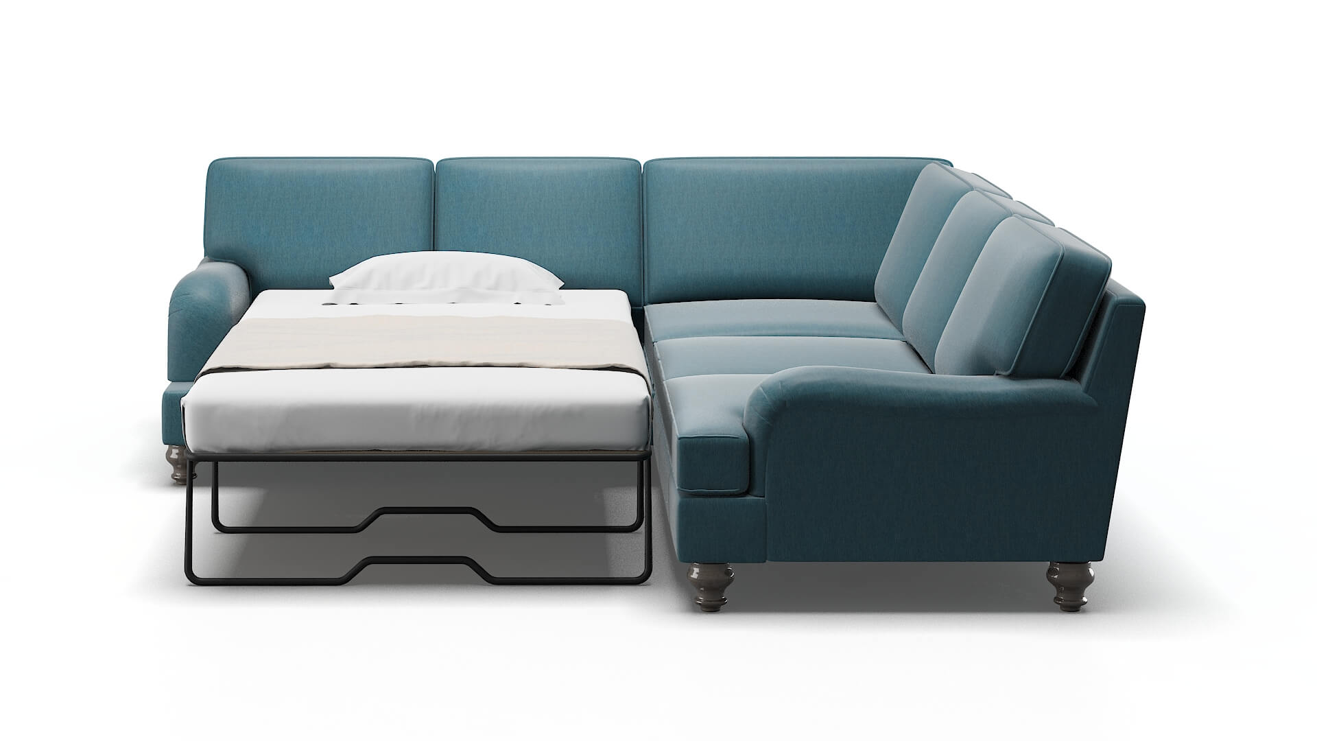 Hamilton Royale Electric_blue Sectional Sleeper Espresso legs 1