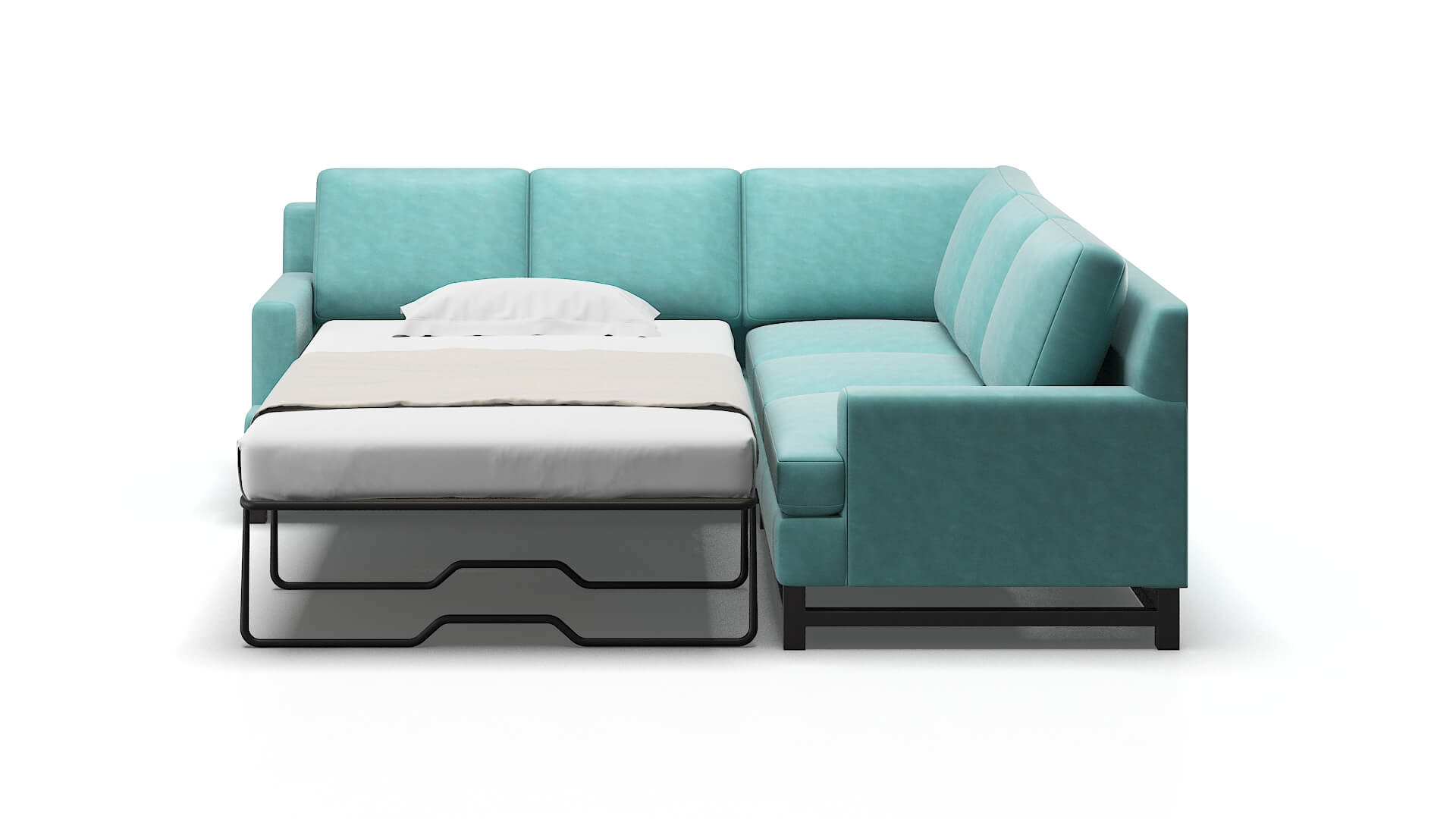 Houston Curious Turquoise Sectional Sleeper Espresso legs 1