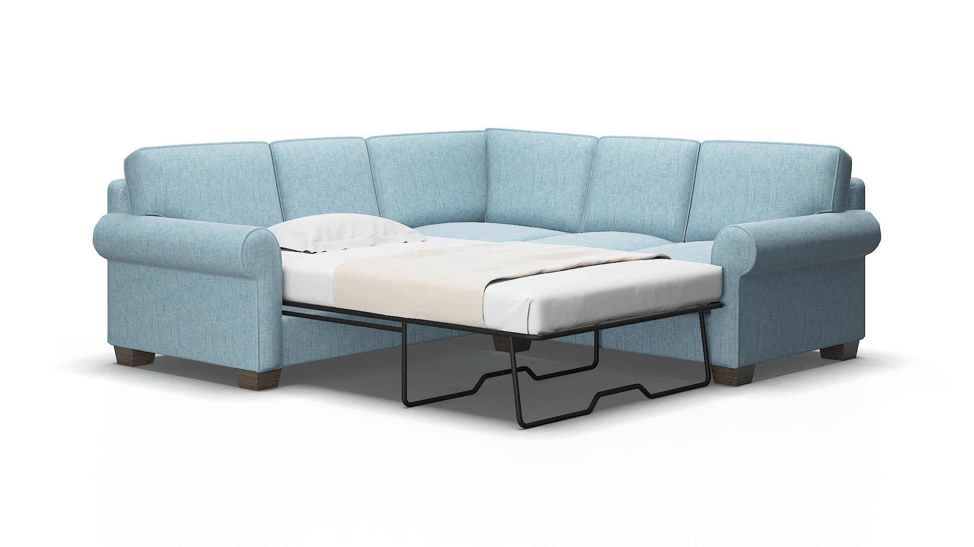 Isabel Atlas Turquoise Sectional Sleeper Espresso legs 2