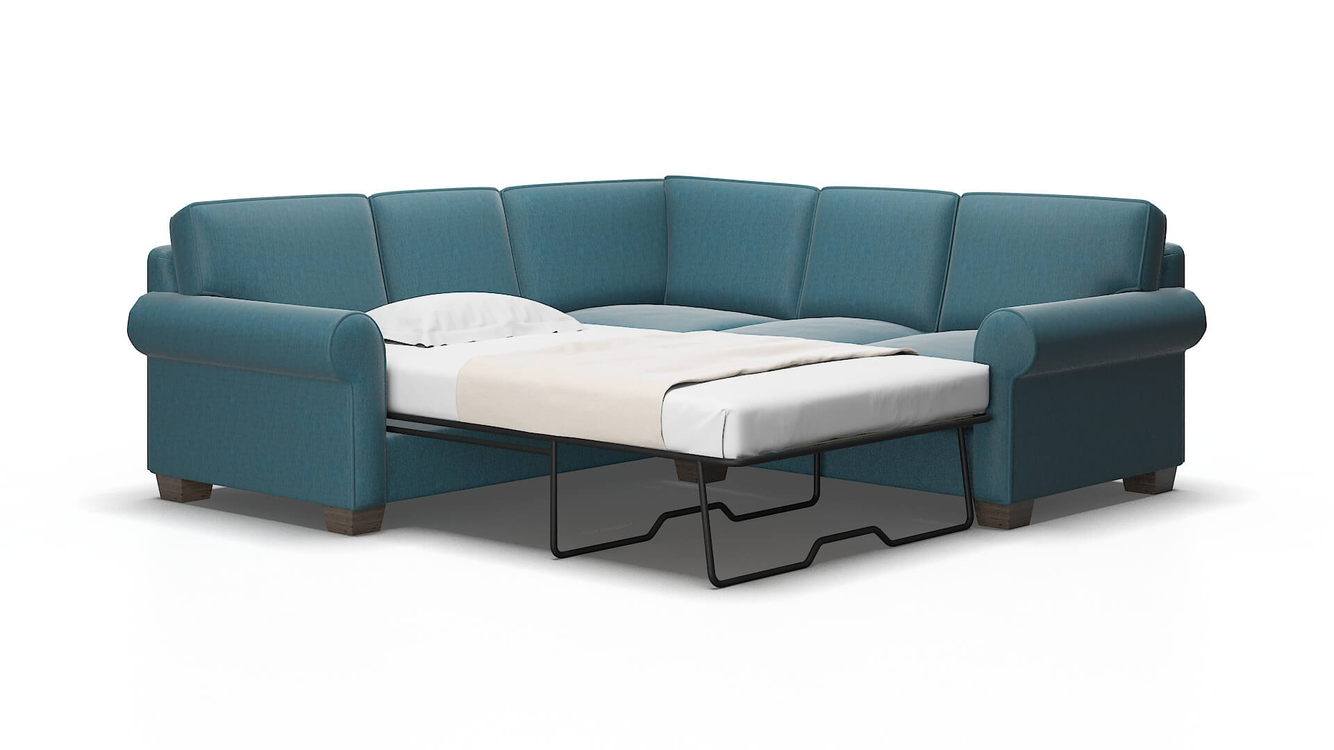 Isabel Hepburn teal Sectional sleeper Espresso Legs  2