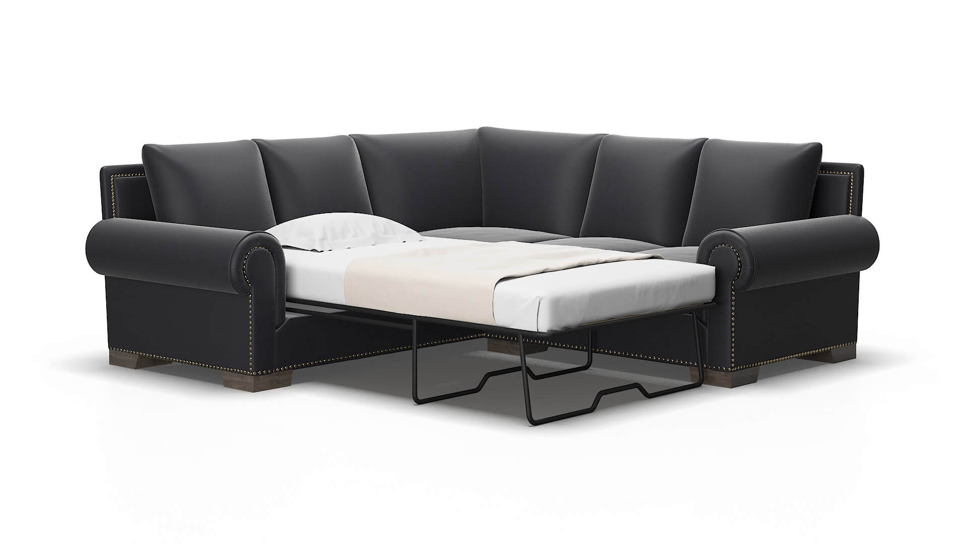 James Atlas_plz Navy Sectional Sleeper Espresso legs 2