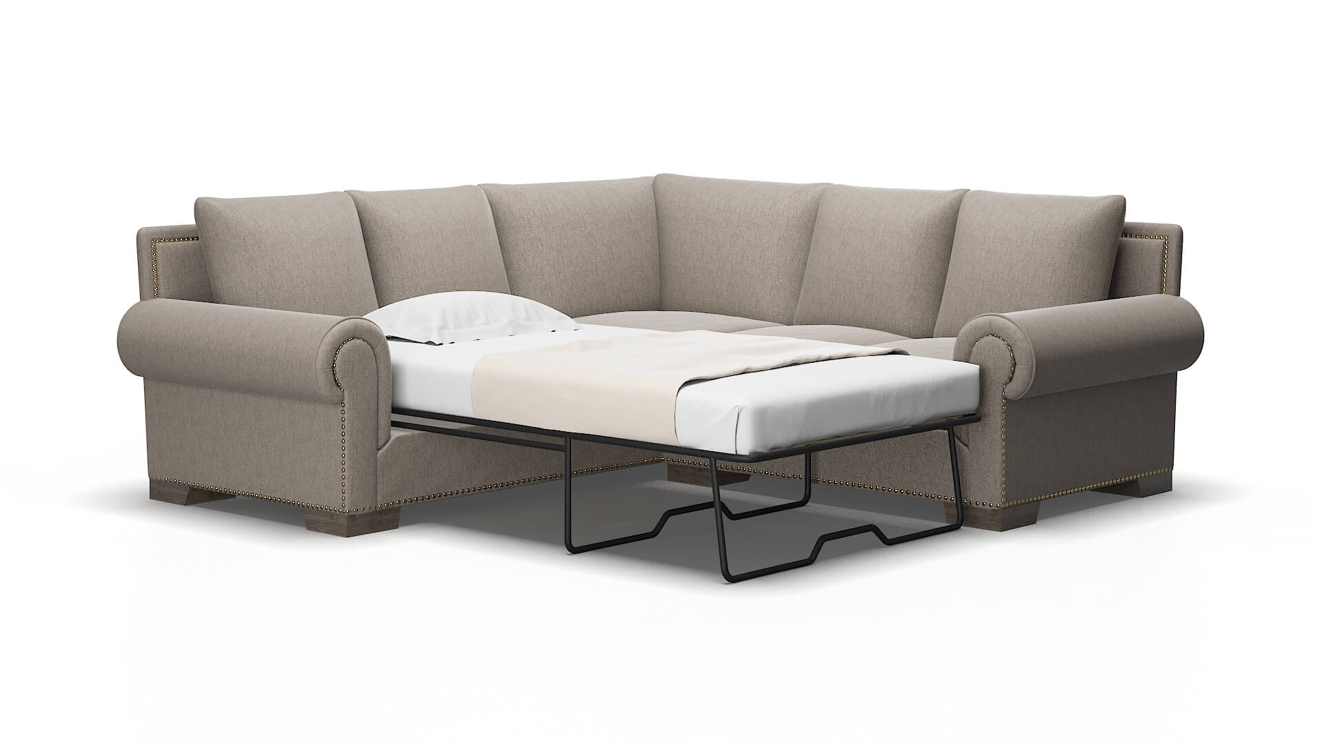James Cosmo Taupe Sectional Sleeper Espresso legs 2
