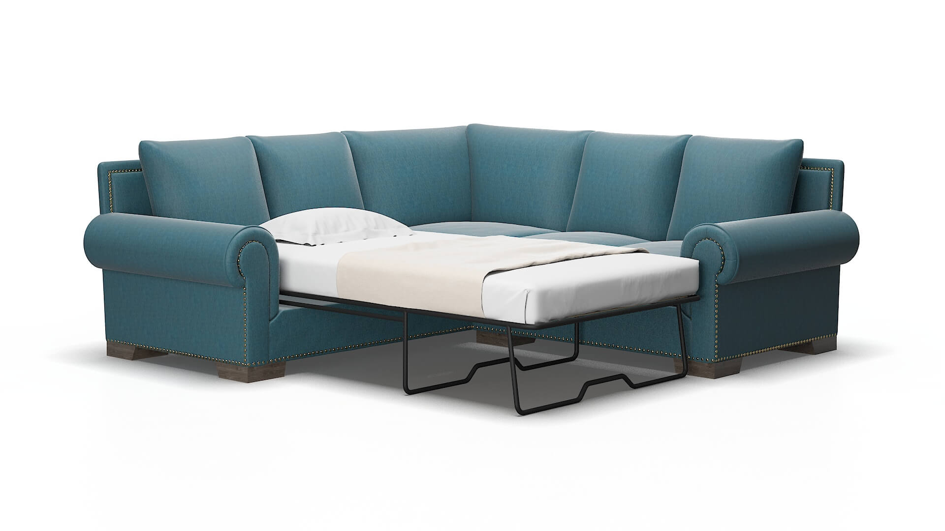 James Hepburn teal Sectional sleeper Espresso Legs  2