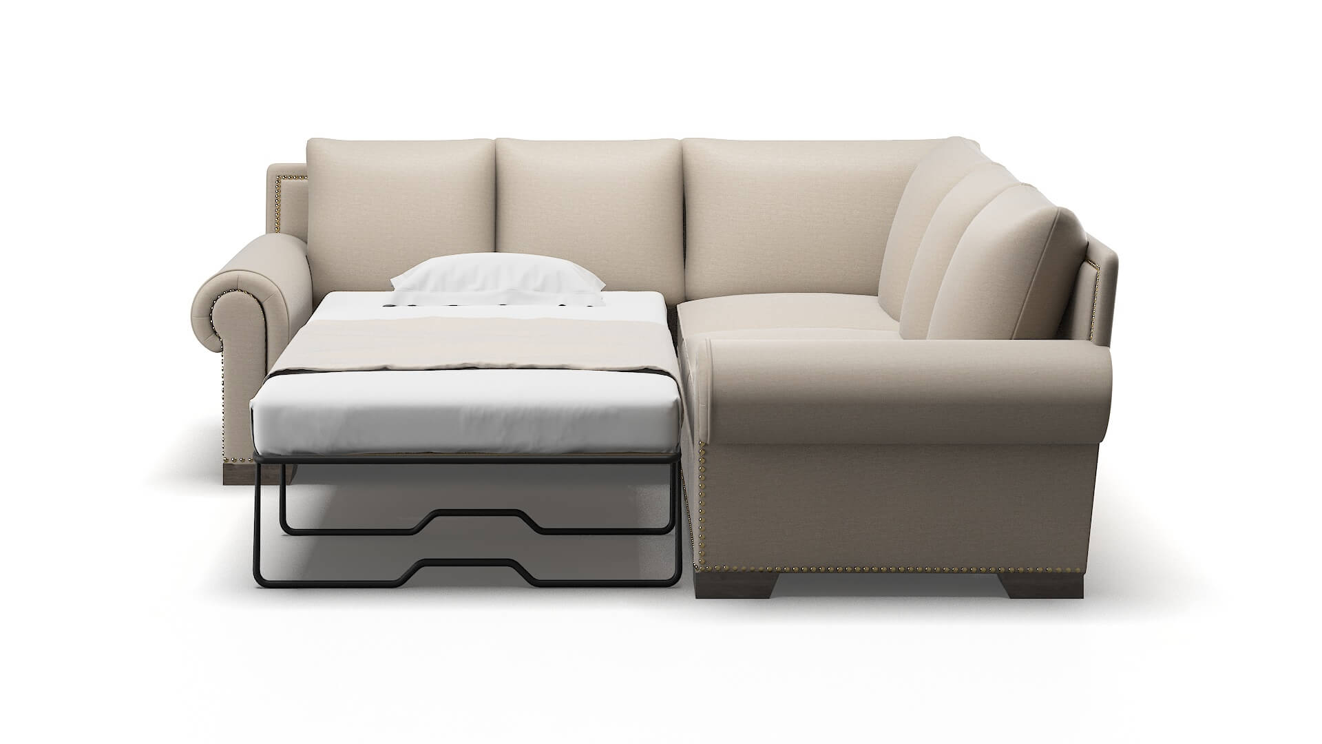 James Oscar Linen Sectional Sleeper Espresso legs 1