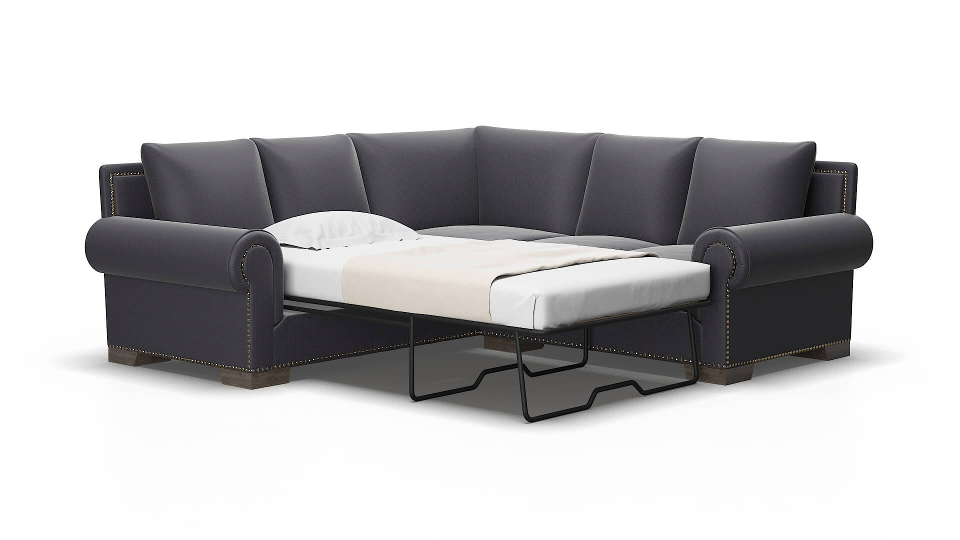 James Parker Charcoal Sectional Sleeper Espresso legs 2