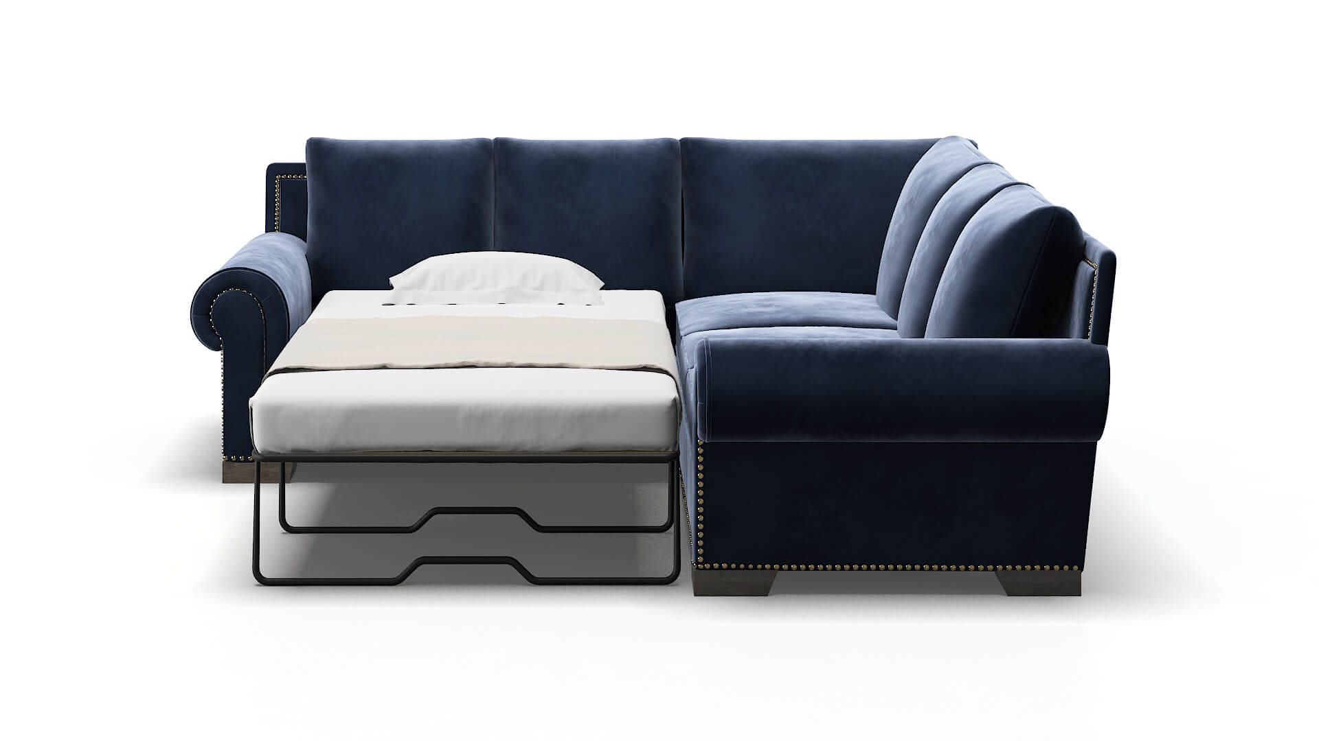 James Royale Cobalt Sectional Sleeper Espresso legs 1