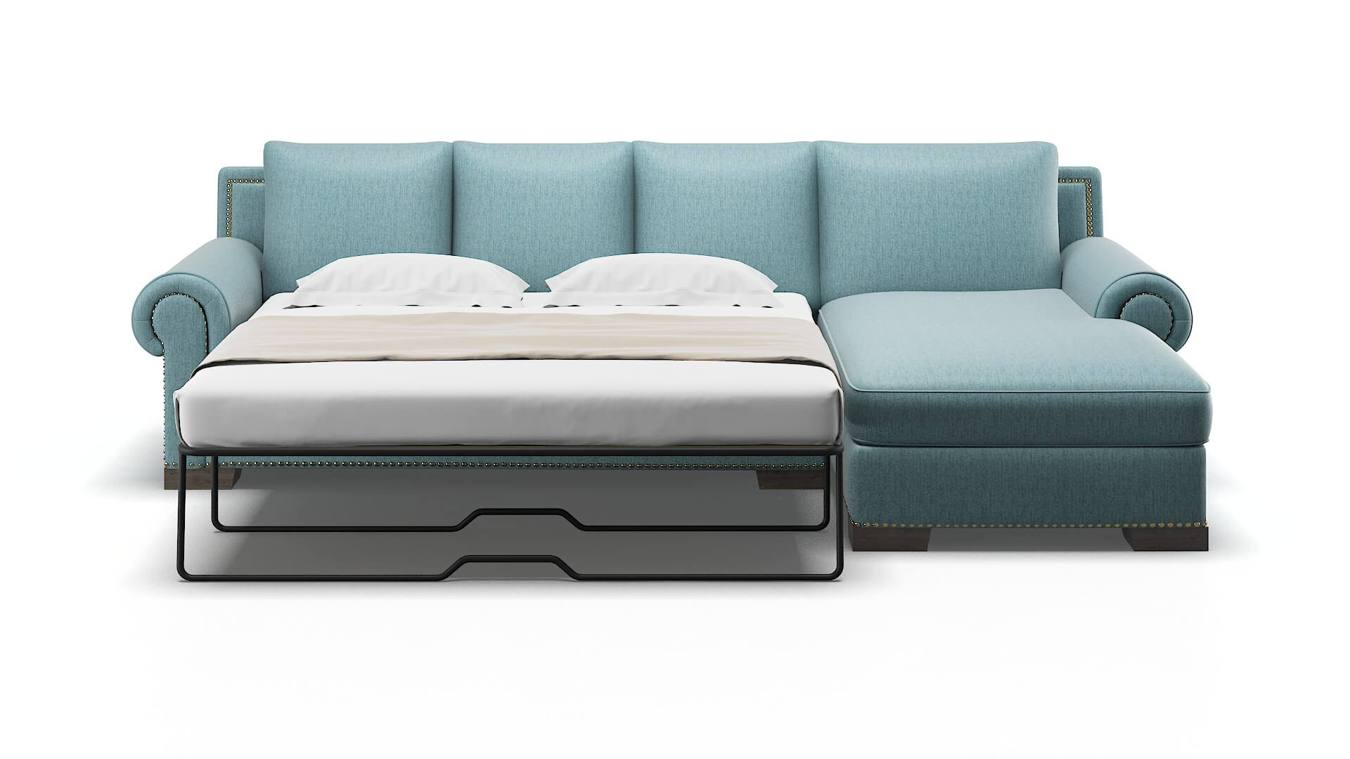 James Sasha Teal Panel Sleeper Espresso legs 1