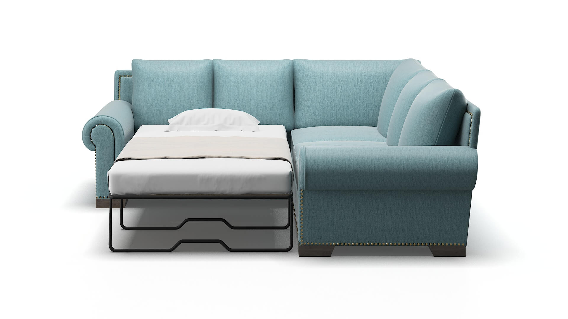 James Sasha Teal Sectional Sleeper Espresso legs 1