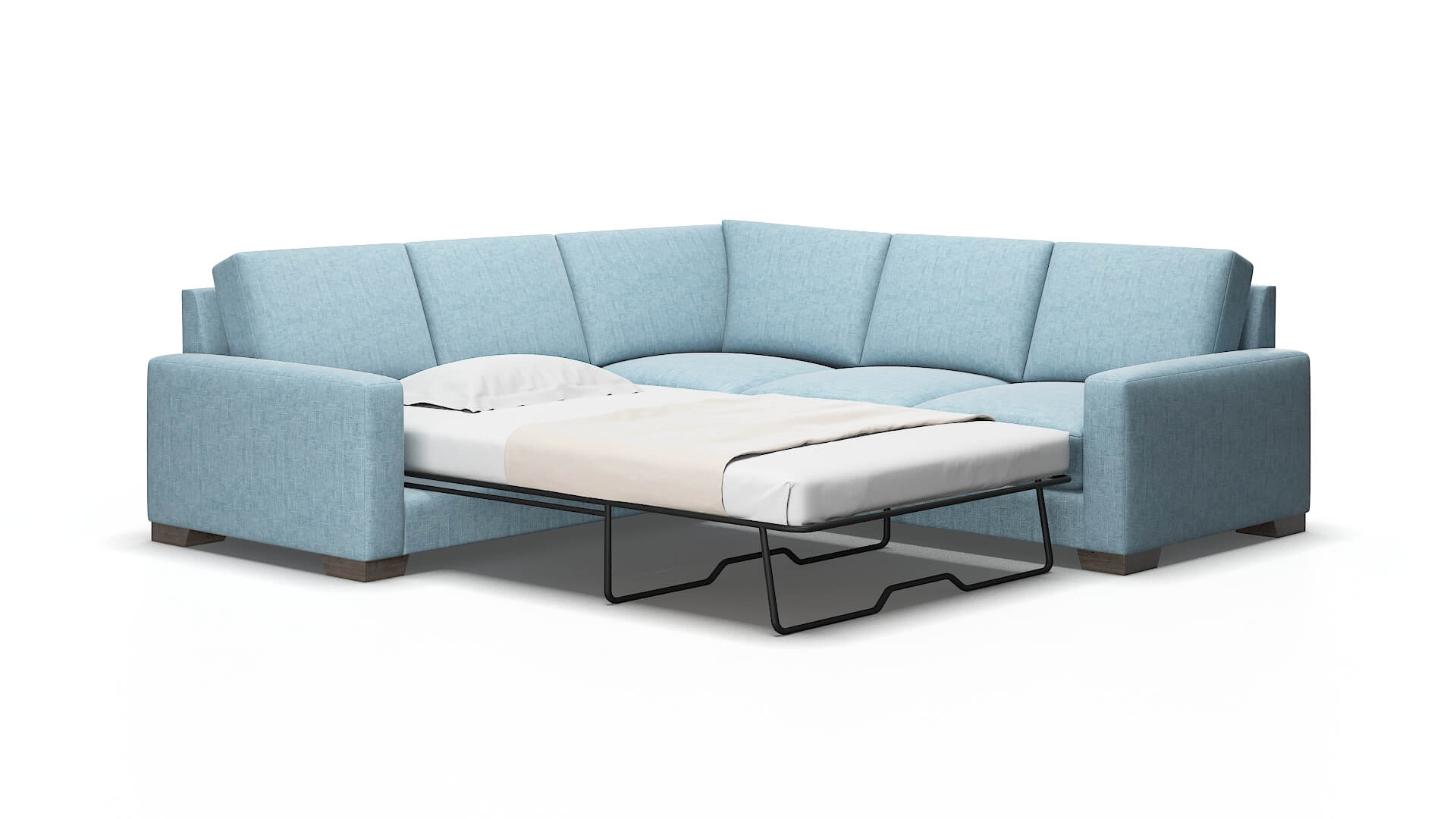 London Atlas Turquoise Sectional Sleeper Espresso legs 2