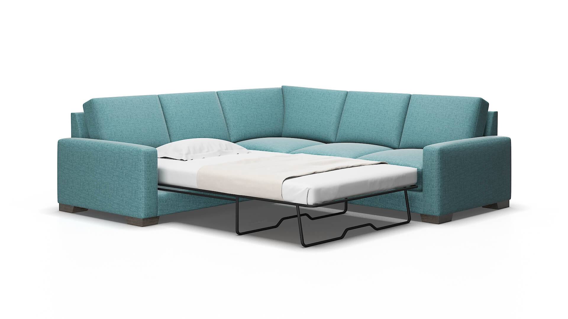 London Elliot Teal Sectional Sleeper espresso legs 2