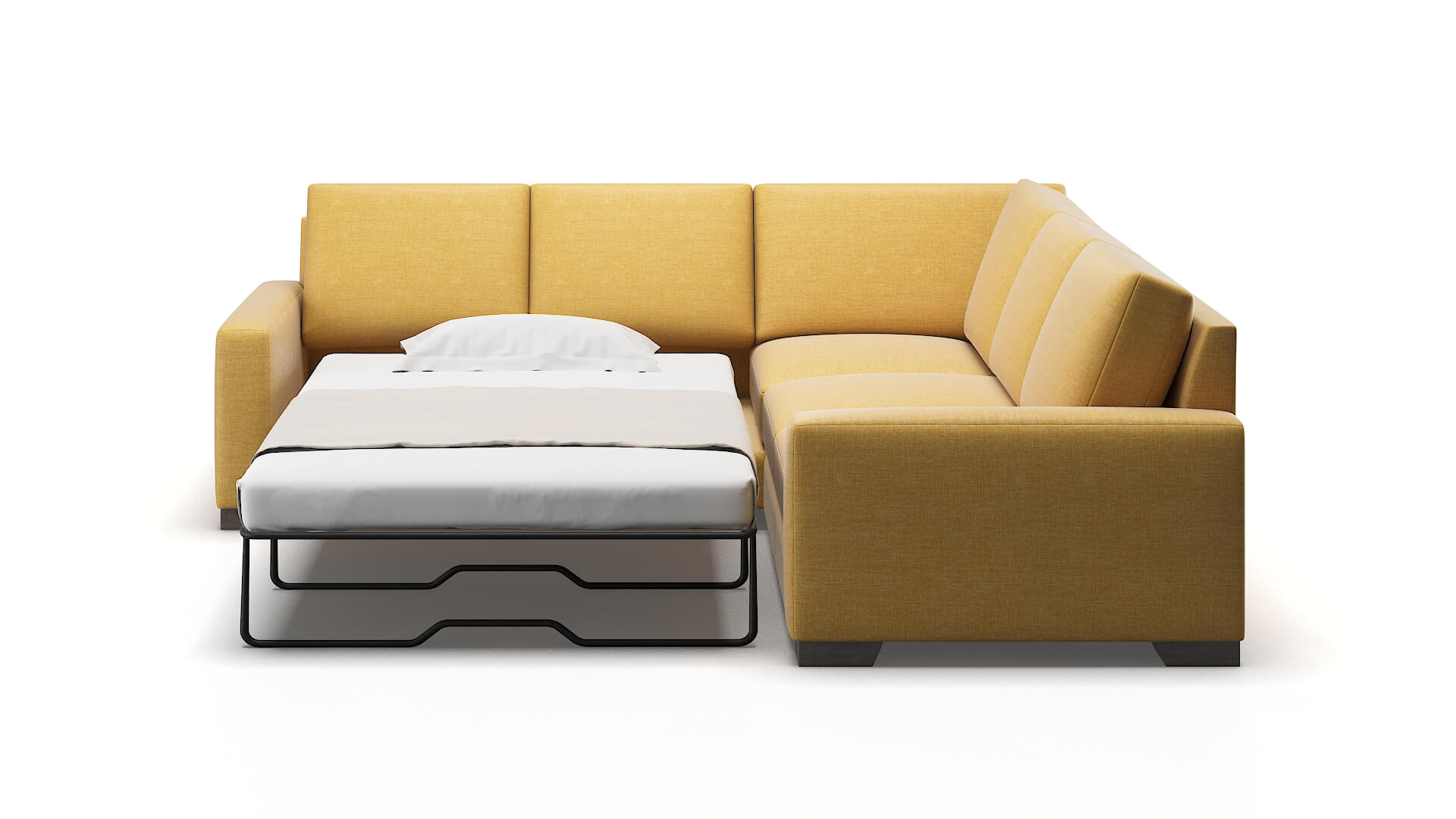 London Leslie Saffron Sectional Sleeper Espresso legs 1