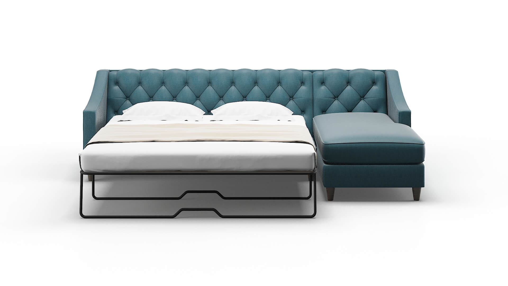 Manchester Hepburn Teal Panel Sleeper Espresso legs 1