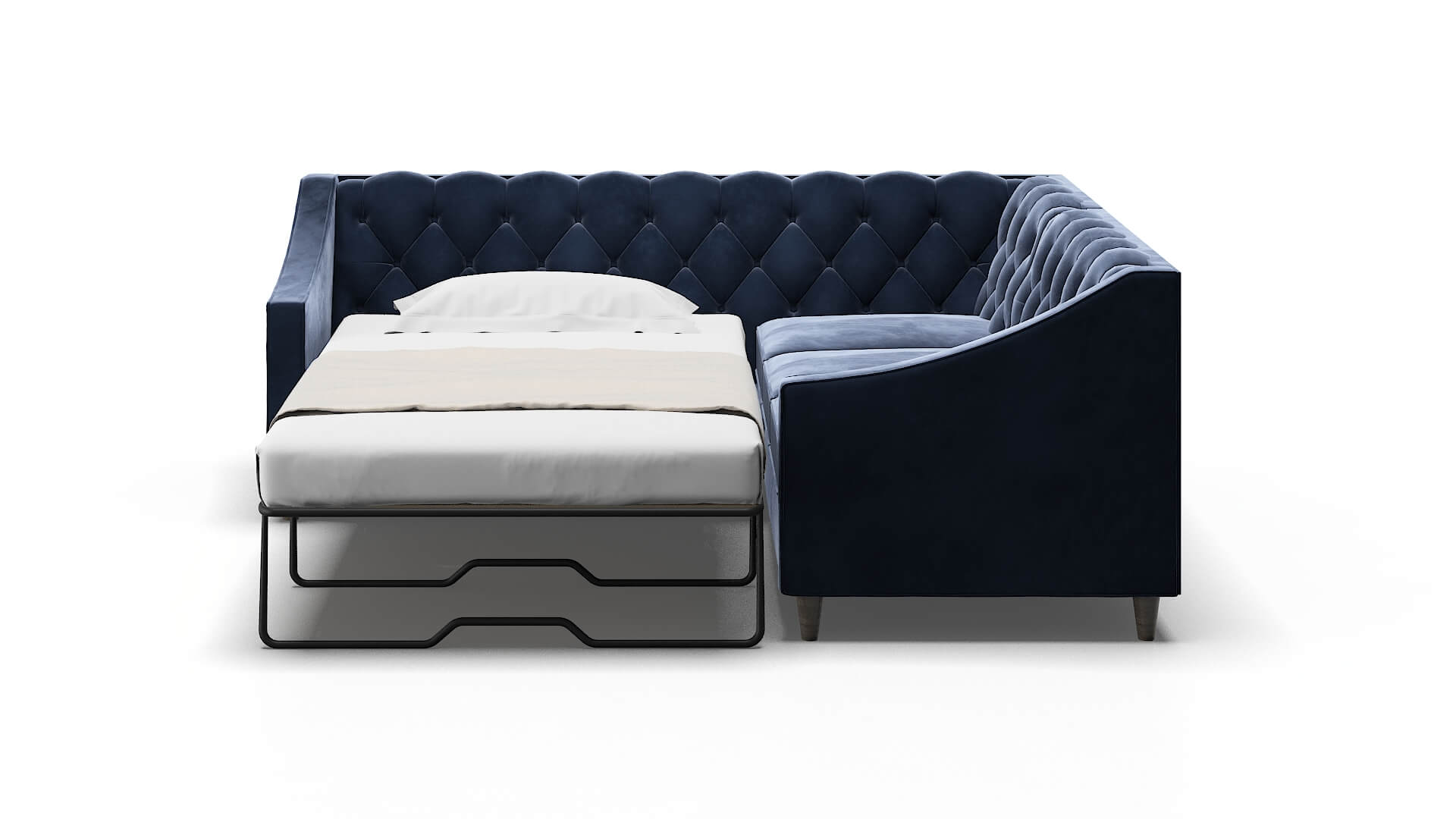 Manchester Royale Cobalt Sectional Sleeper Espresso legs 1