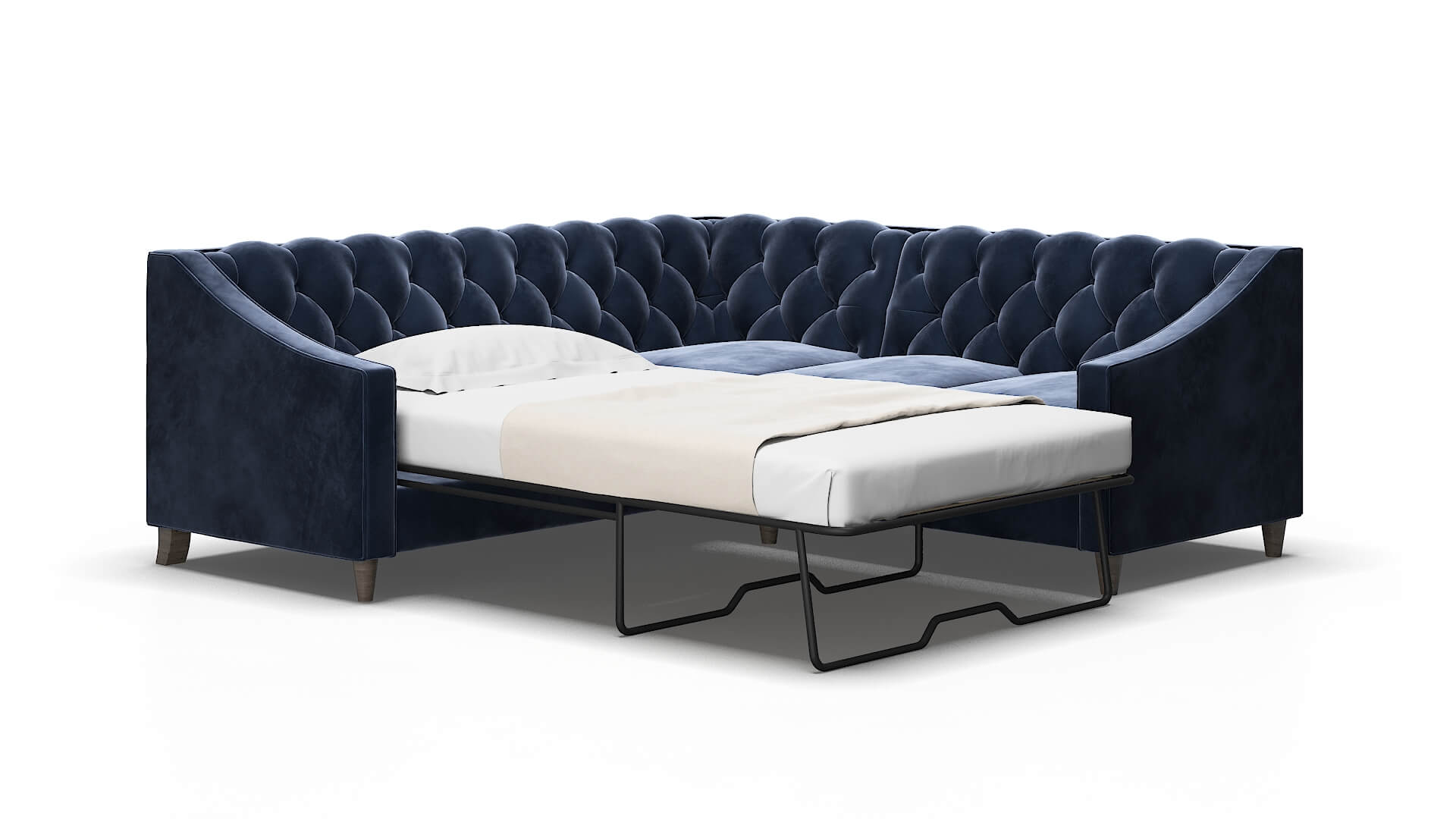 Manchester Royale Cobalt Sectional Sleeper Espresso legs 2