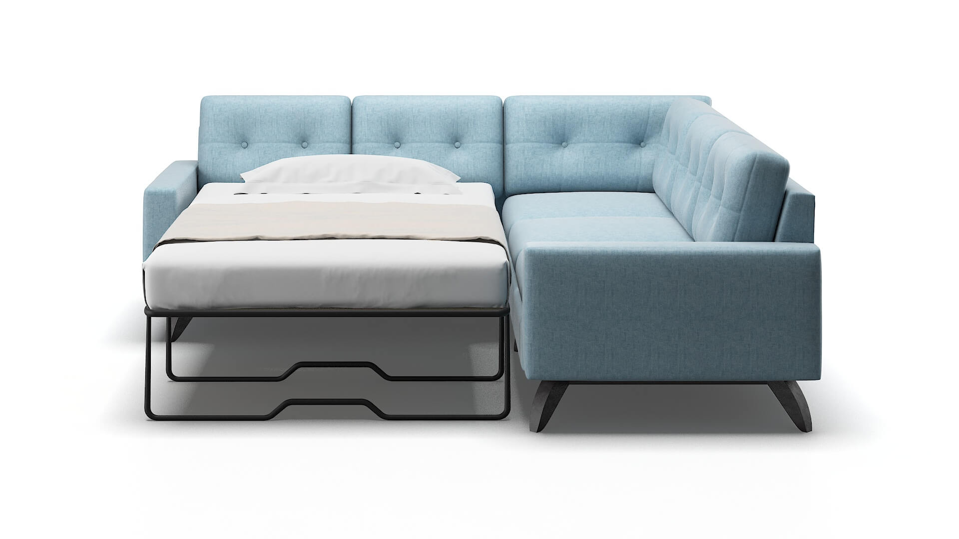 Milan Atlas Turquoise Sectional Sleeper Espresso legs 1