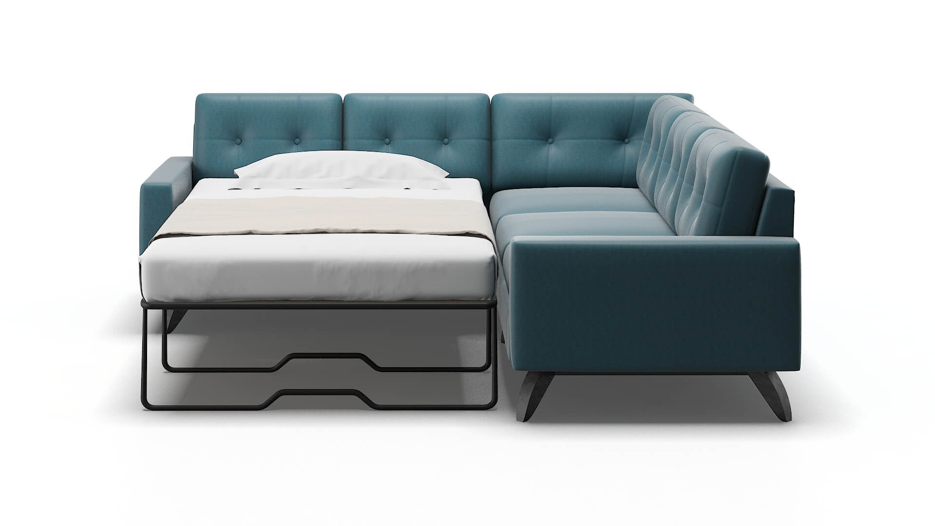 Milan Hepburn Teal Sectional Sleeper Espresso legs 1