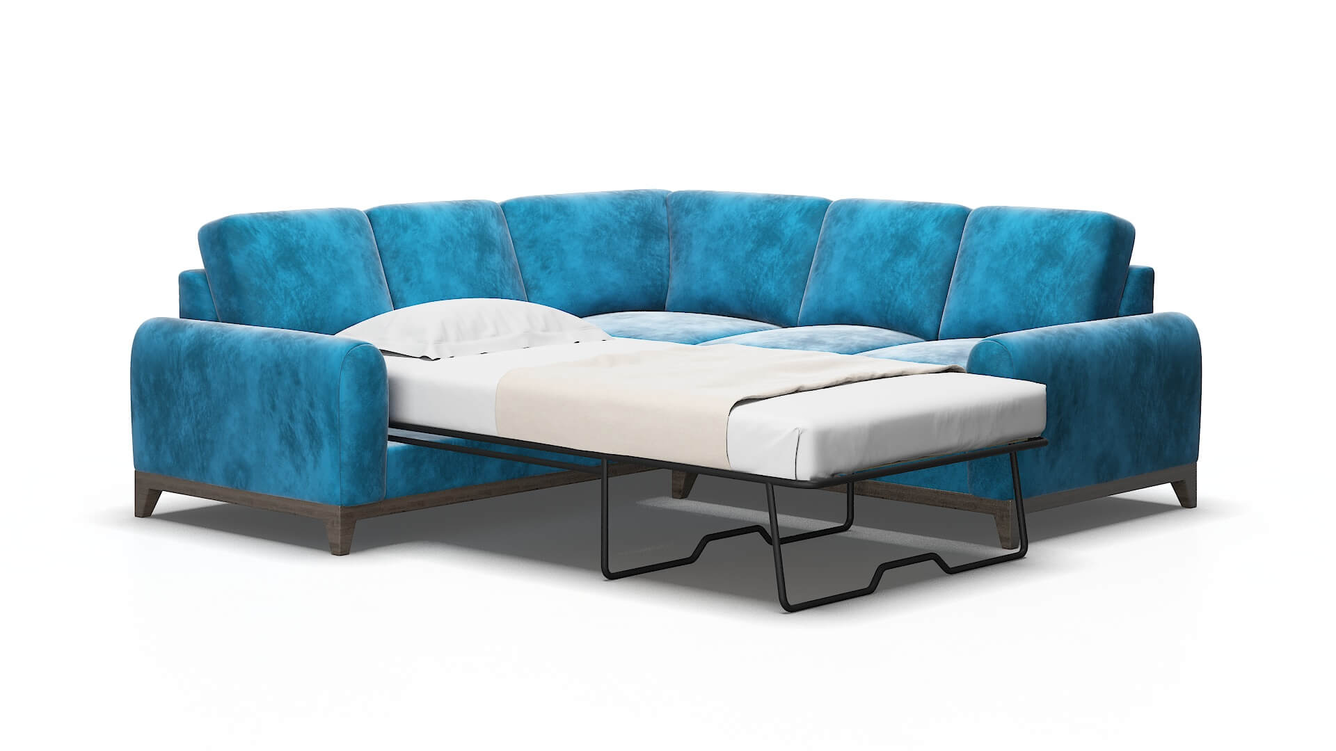 Mykonos Buzz teal Sectional sleeper Espresso Legs  2