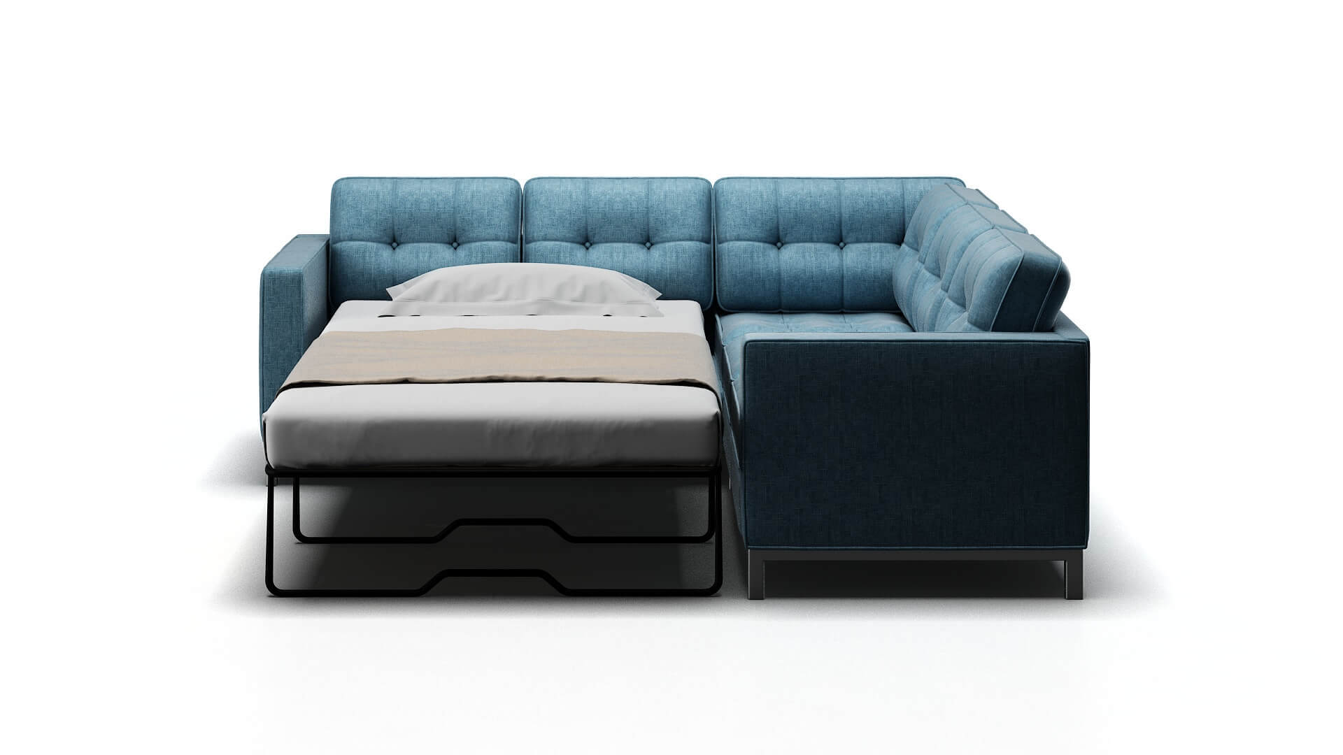 Oxford Atlas Turquoise Sectional Sleeper Espresso legs 1