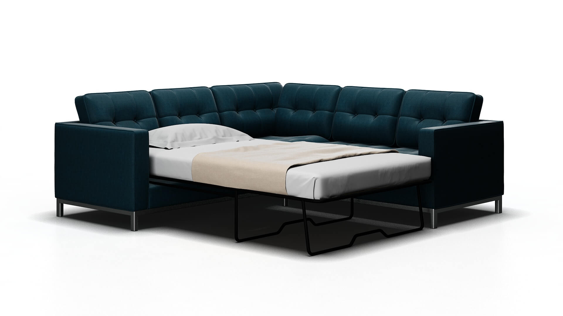 Oxford Cosmo Teal Sectional Sleeper Espresso legs 2