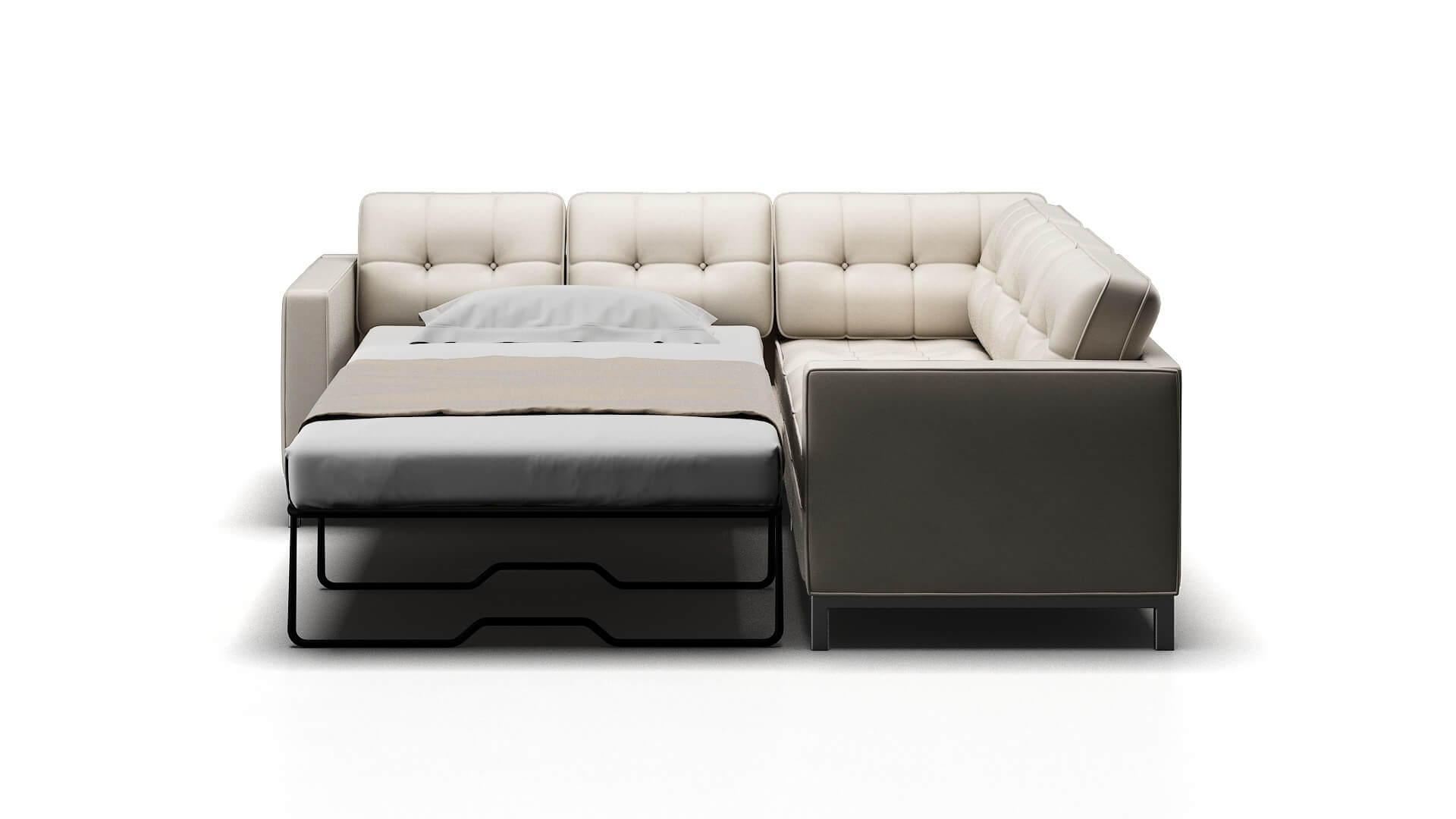 Oxford Venice Eggshell Sectional Sleeper Espresso legs 1