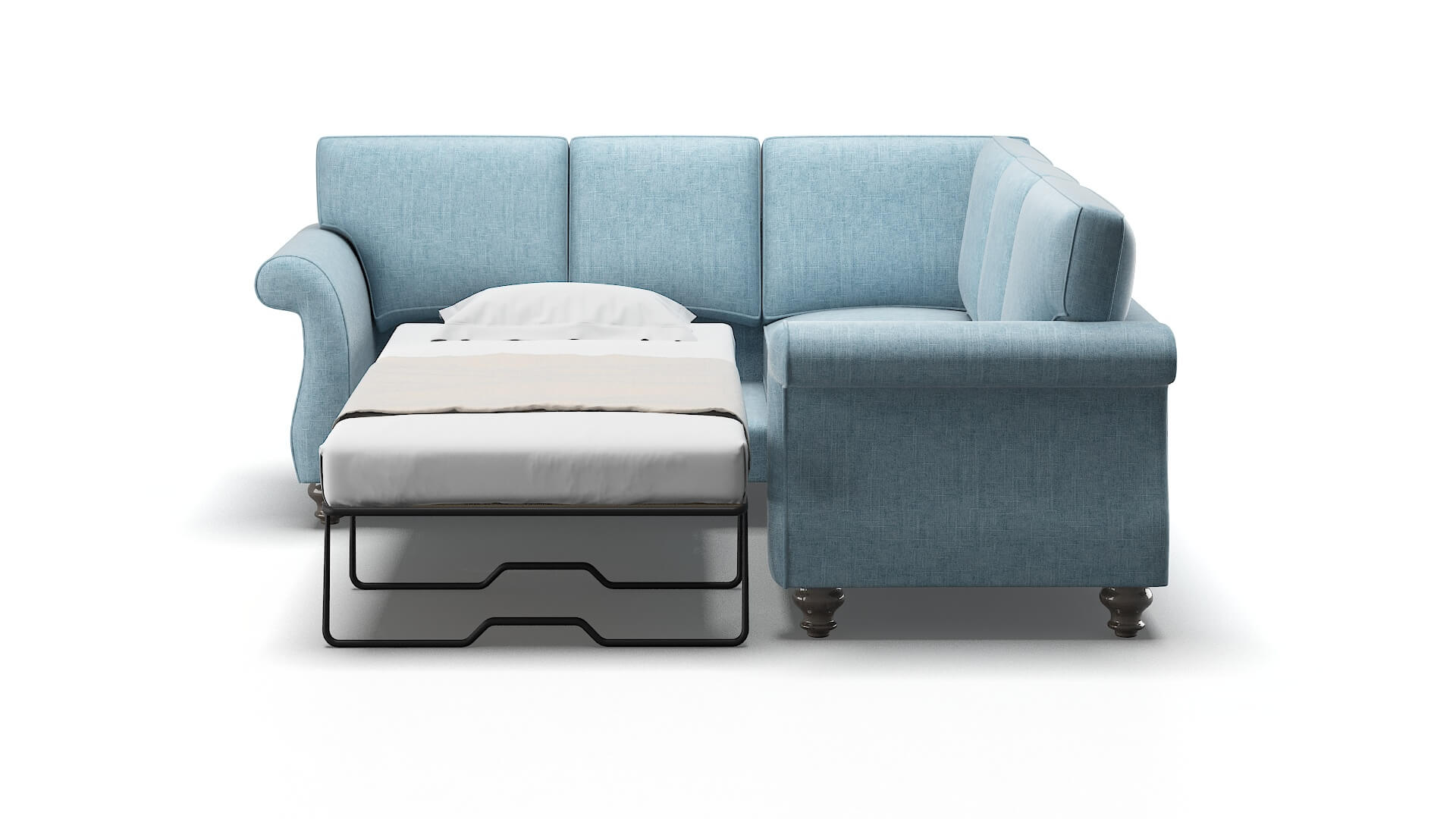 Pisa Atlas Turquoise Sectional Sleeper Espresso legs 1