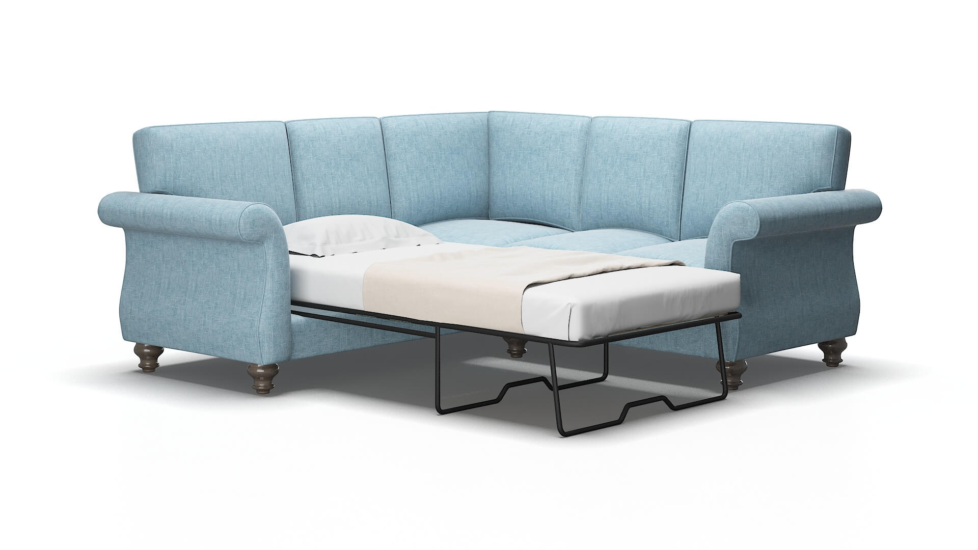 Pisa Atlas Turquoise Sectional Sleeper Espresso legs 2