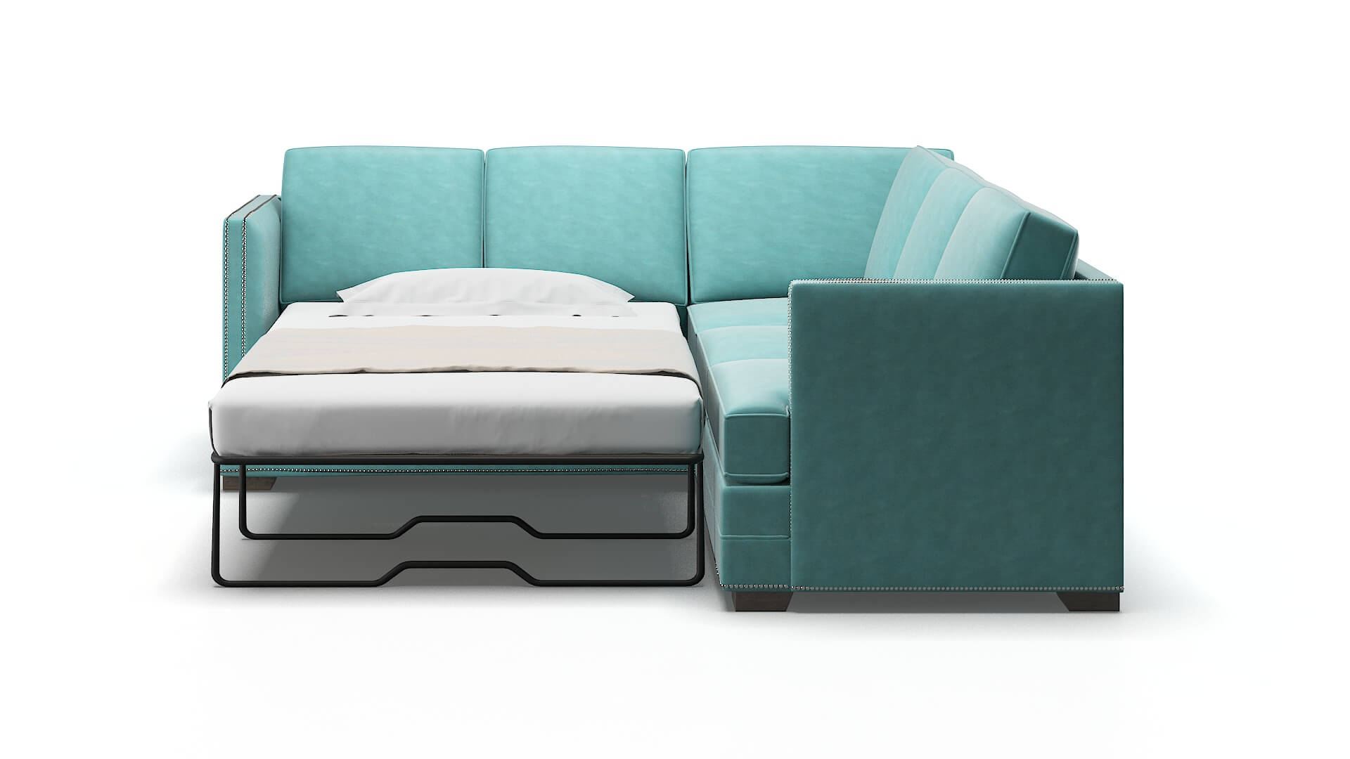 Riga Curious Turquoise Sectional Sleeper Espresso legs 1