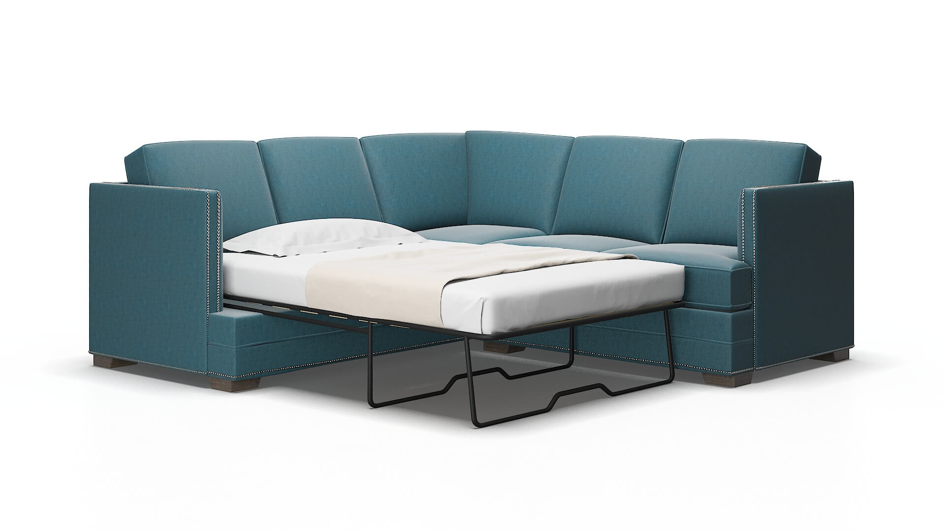 Riga Hepburn Teal Sectional Sleeper Espresso legs 2