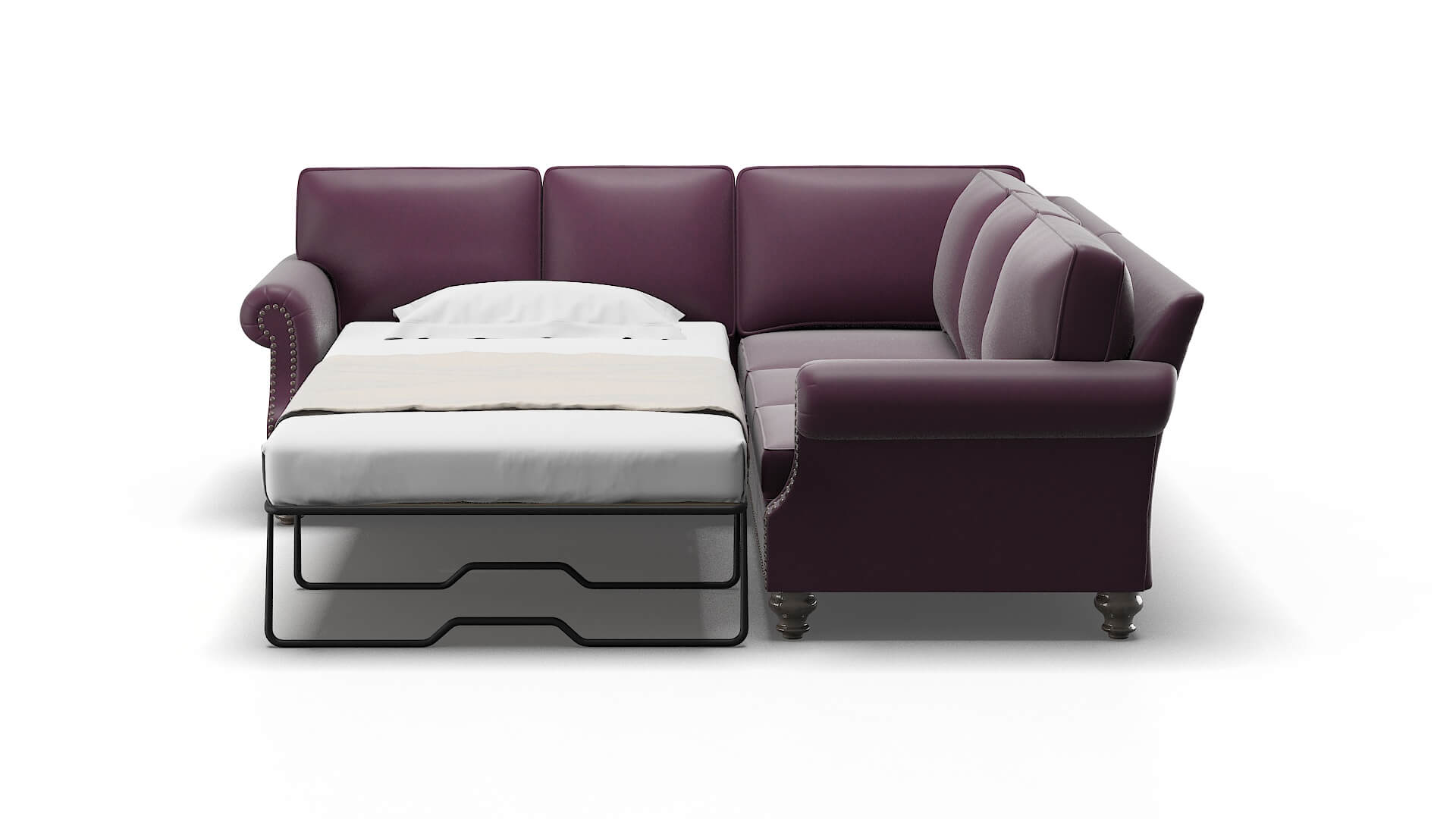 Rotterdam Bella Aubergine Sectional Sleeper Espresso legs 1