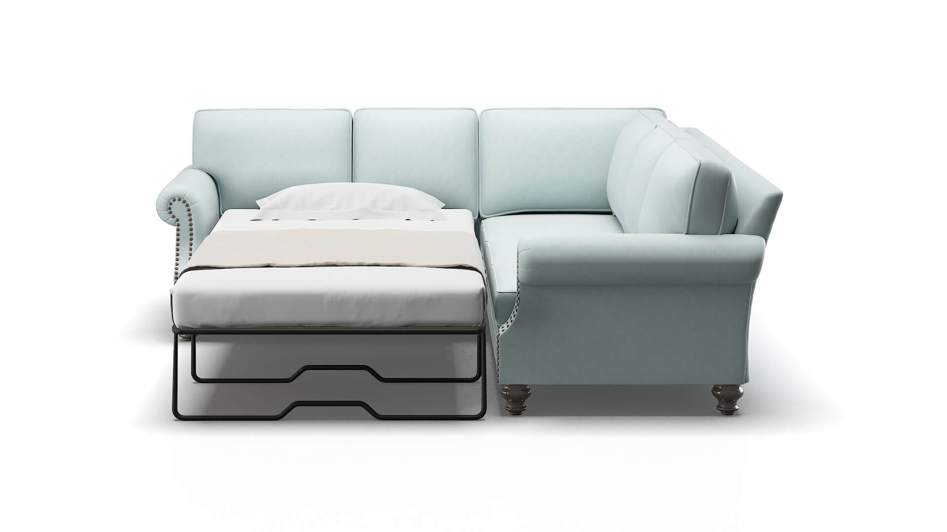 Rotterdam Clyde Cornflower Sectional Sleeper Espresso legs 1