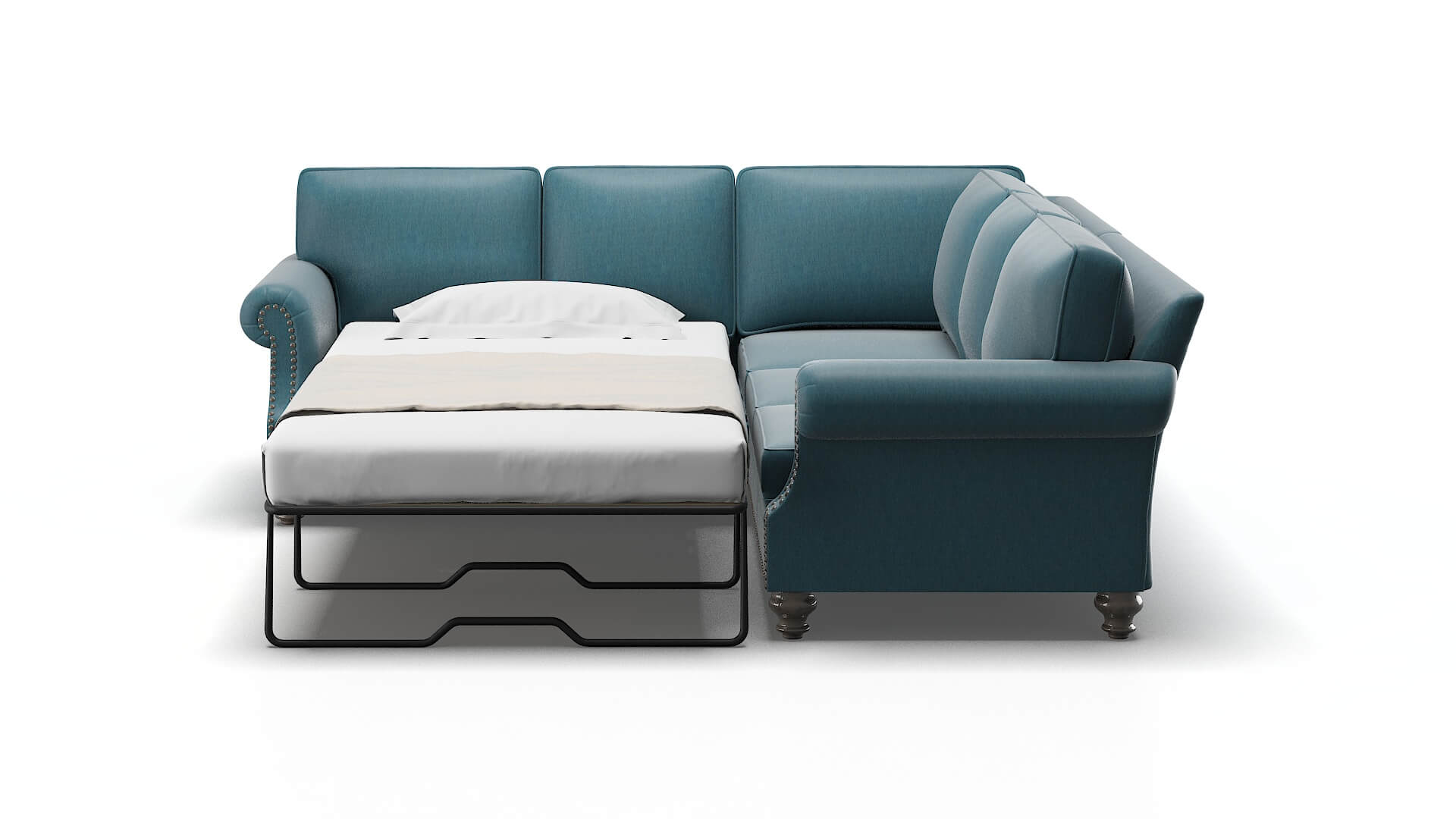 Rotterdam Hepburn Teal Sectional Sleeper Espresso legs 1