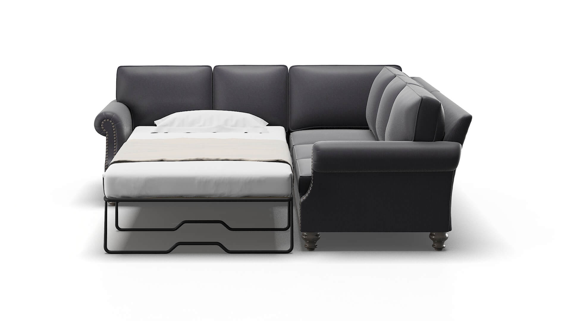Rotterdam Parker Charcoal Sectional Sleeper Espresso legs 1