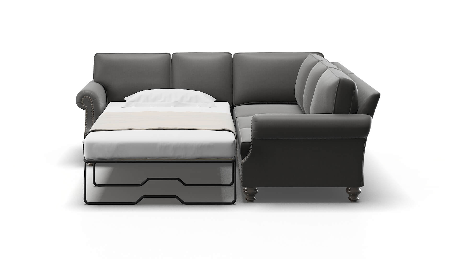 Rotterdam Rocket Charcoal Sectional Sleeper Espresso legs 1