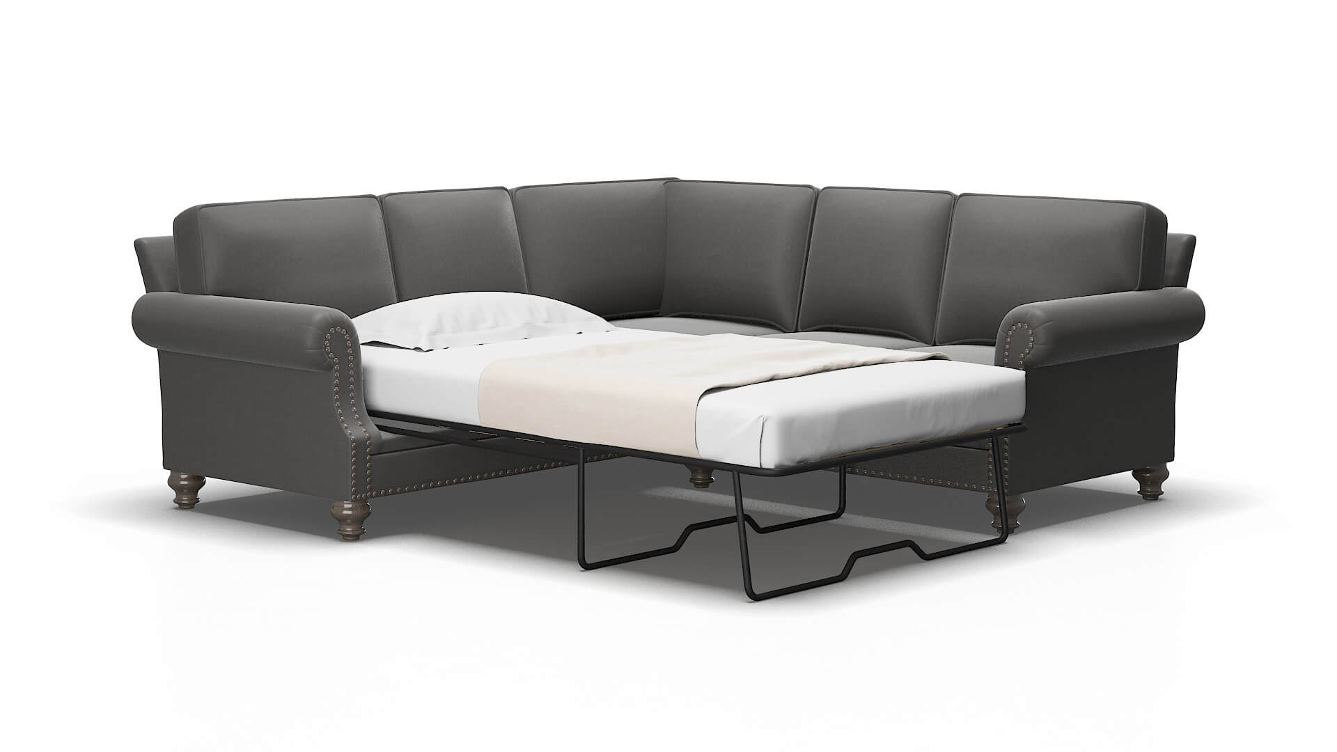 Rotterdam Rocket Charcoal Sectional Sleeper Espresso legs 2