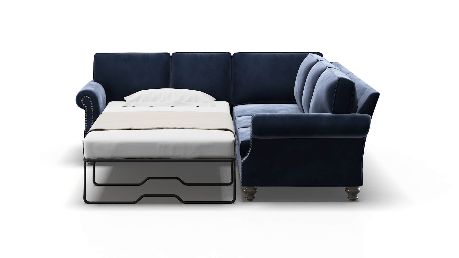 Rotterdam Royale Cobalt Sectional Sleeper Espresso legs 1