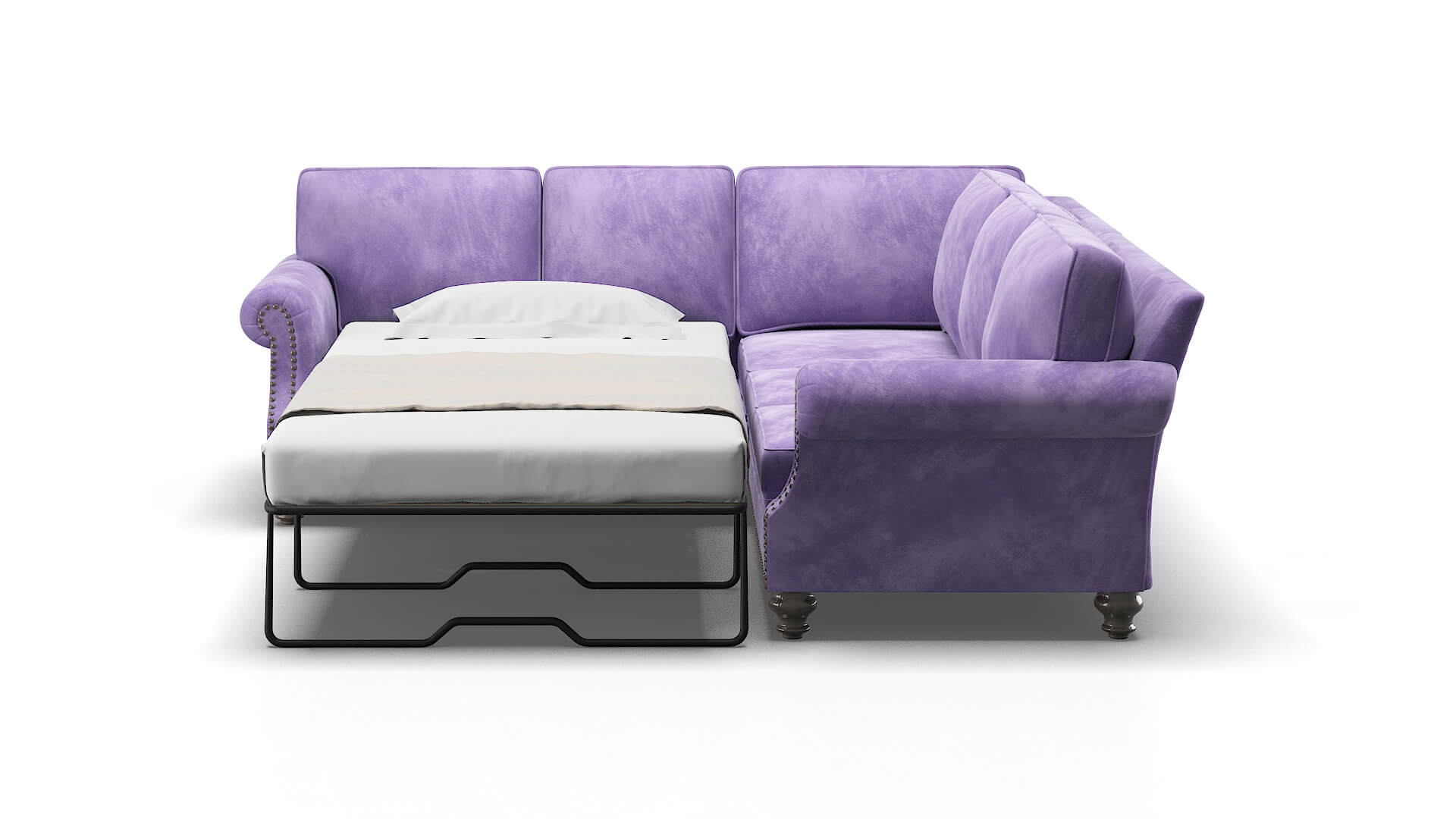 Rotterdam Royale Lavender Sectional Sleeper Espresso legs 1