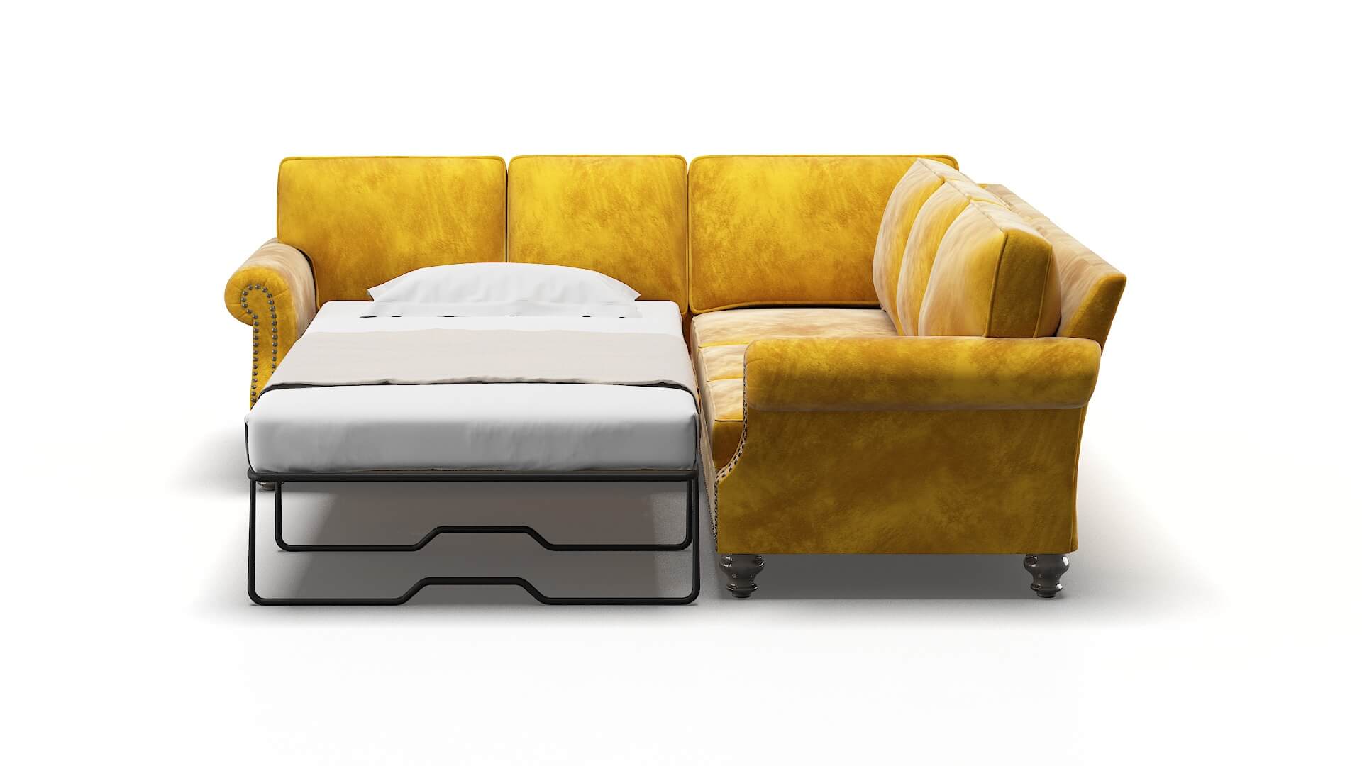 Rotterdam Royale Marigold Sectional Sleeper Espresso legs 1