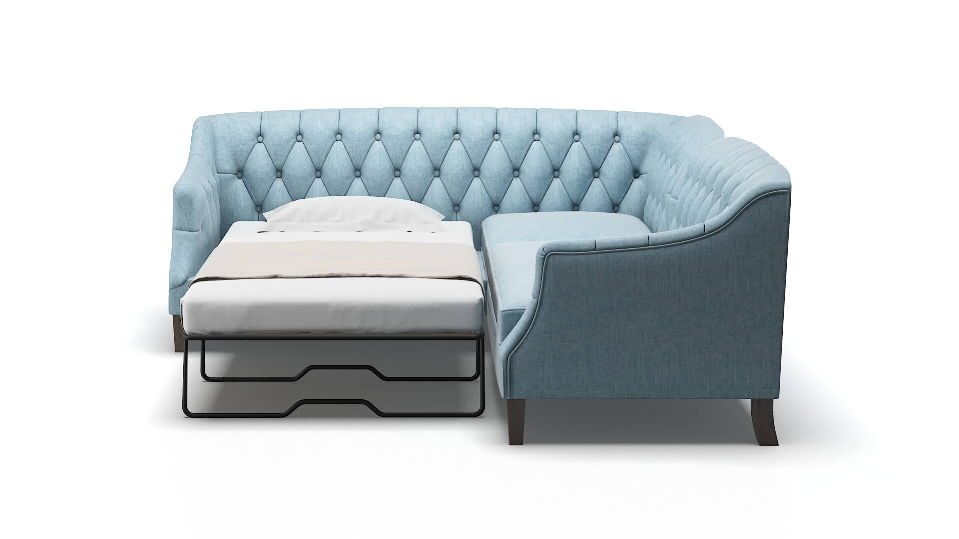 Shiraz Atlas Turquoise Sectional Sleeper Espresso legs 1