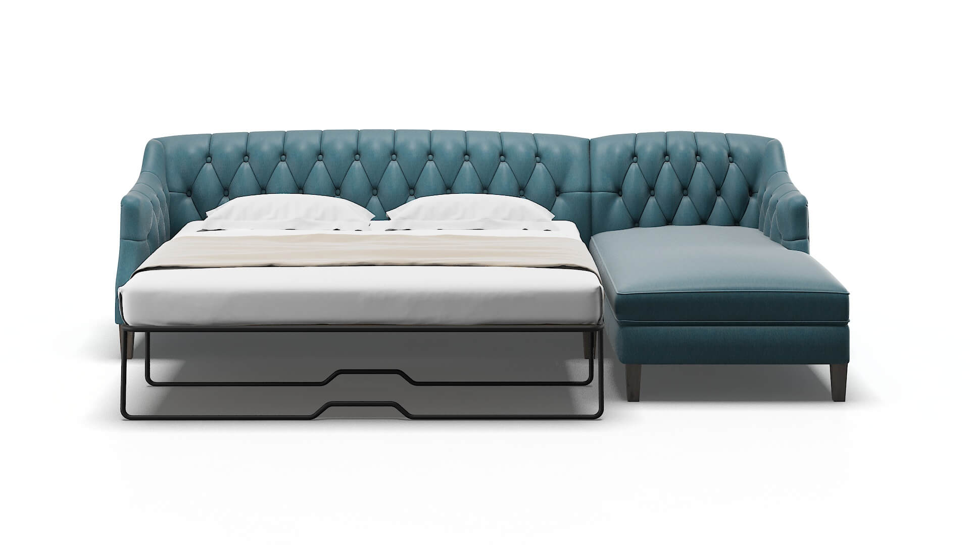 Shiraz Merit Peacock Panel Sleeper Espresso legs 1