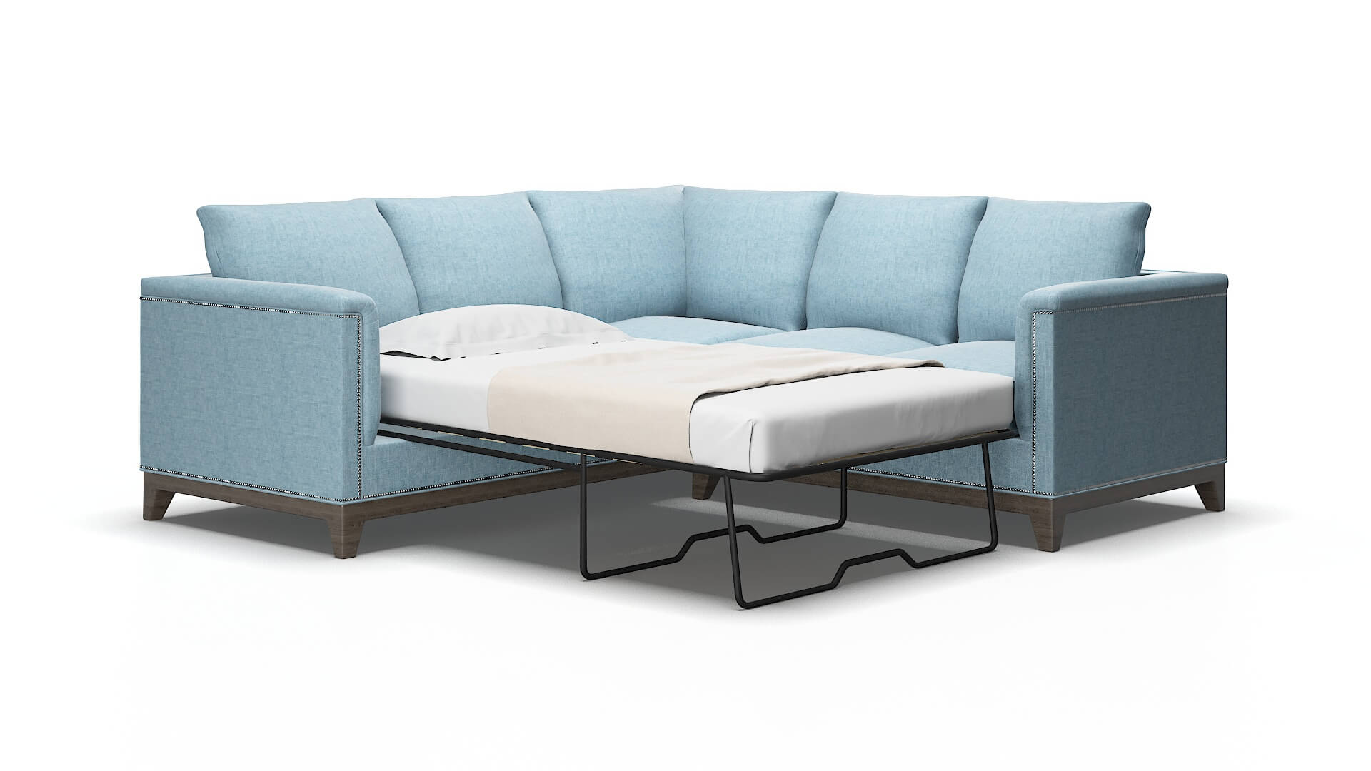 Sofia Atlas Turquoise Sectional Sleeper Espresso legs 2