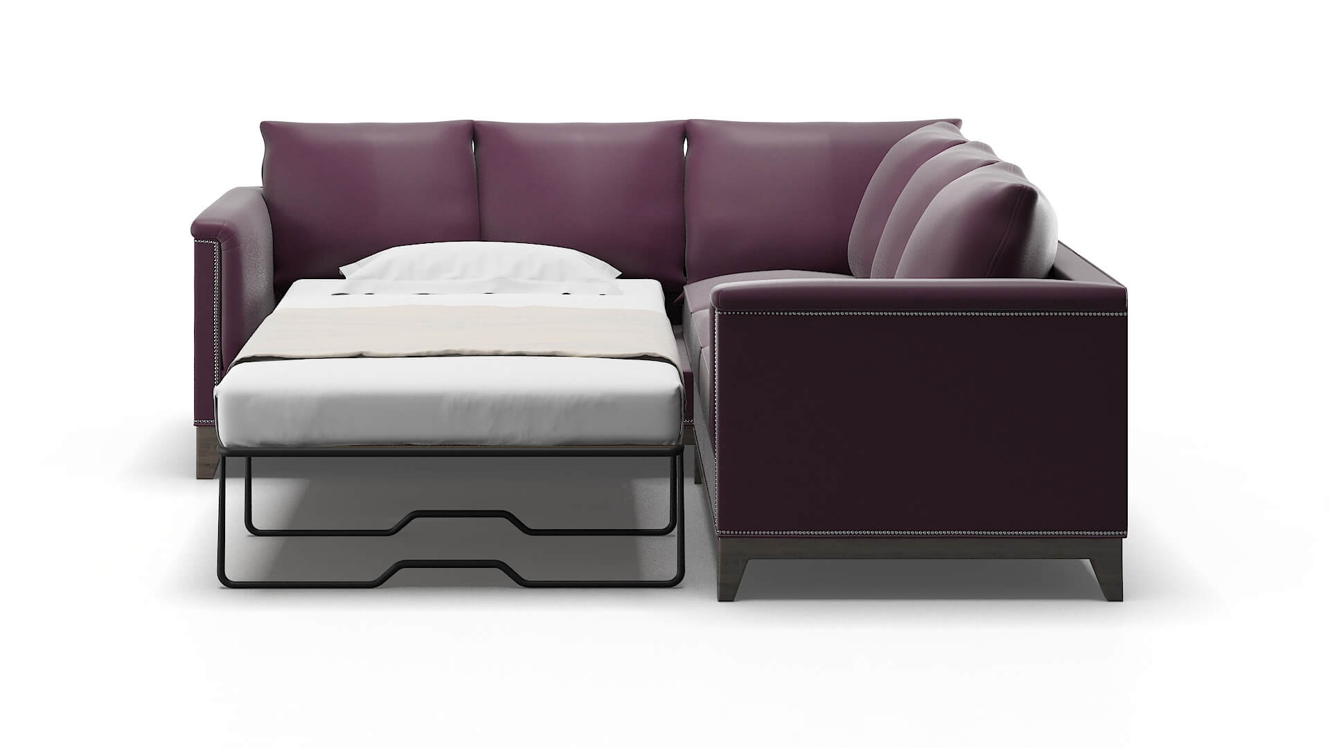 Sofia Bella Aubergine Sectional Sleeper Espresso legs 1