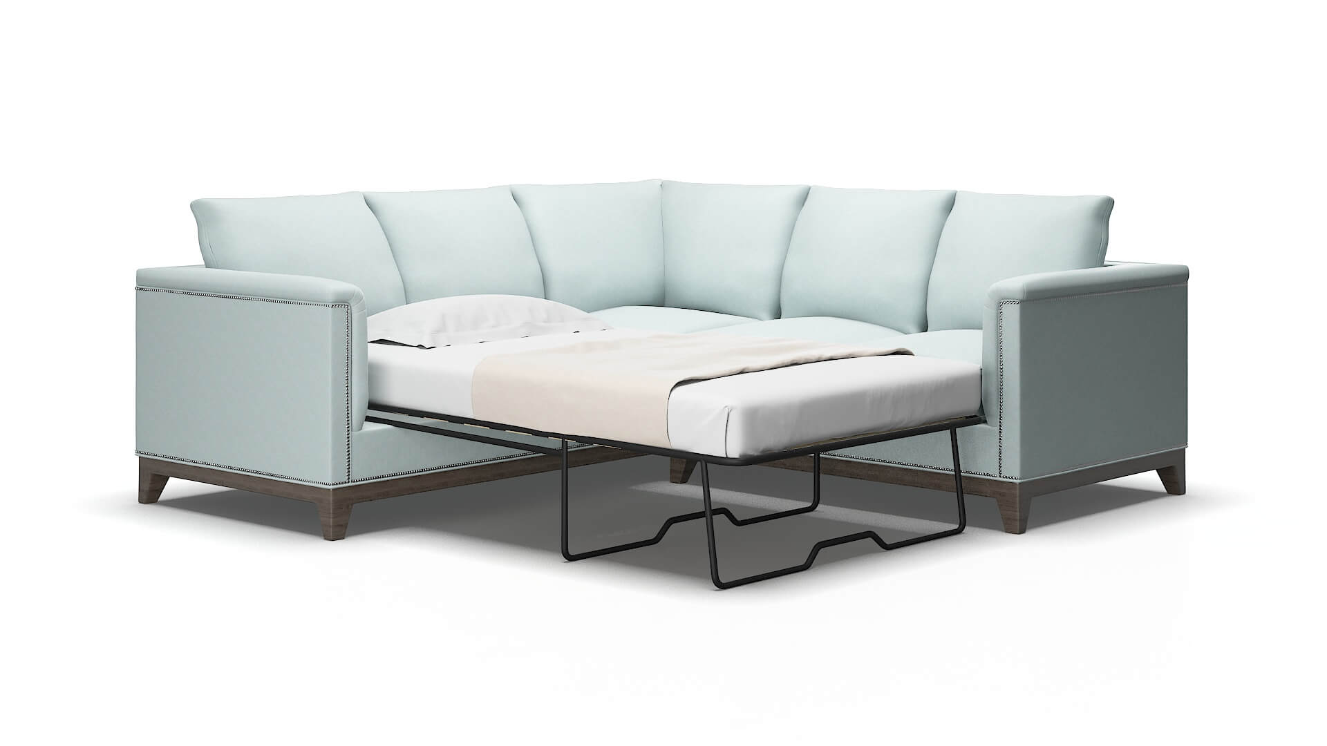 Sofia Clyde cornflower Sectional sleeper Espresso Legs  2