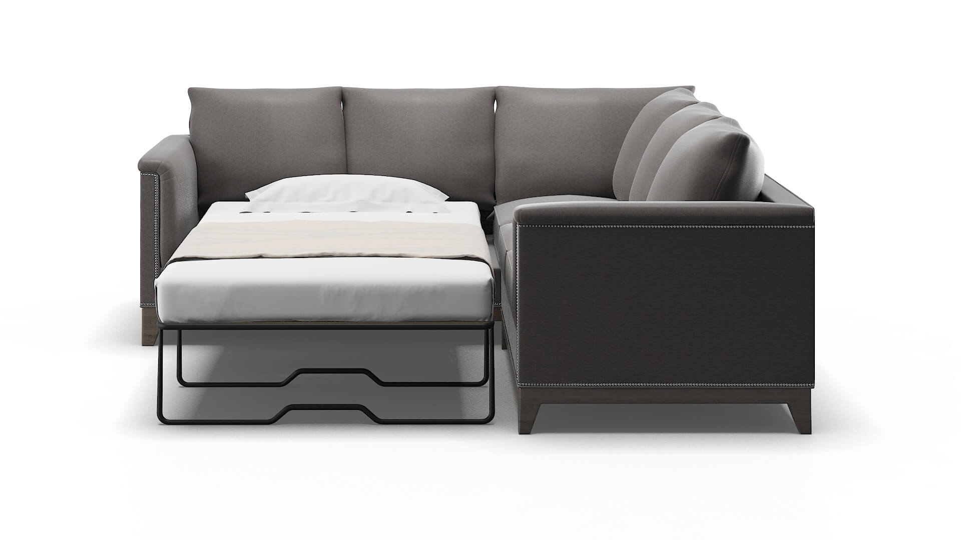 Sofia Cosmo Charcoal Sectional Sleeper Espresso legs 1