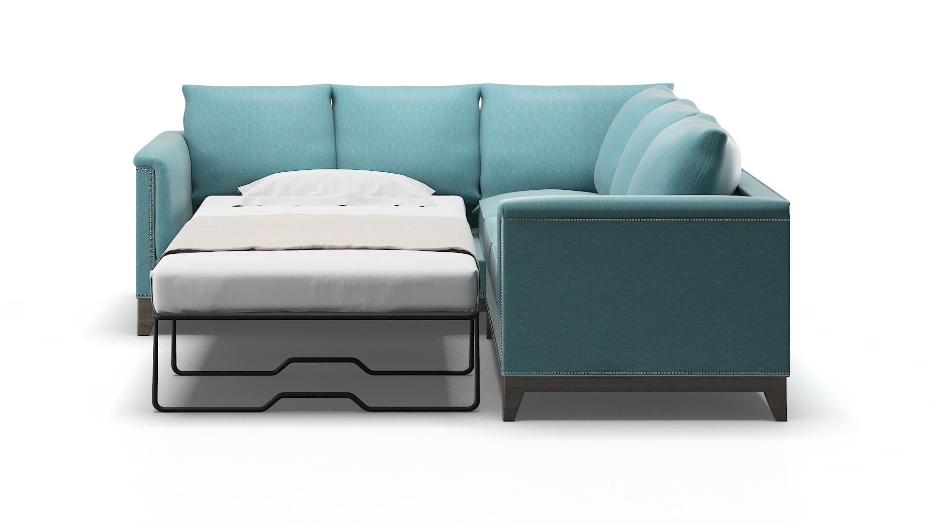 Sofia Cosmo Turquoise Sectional Sleeper Espresso legs 1