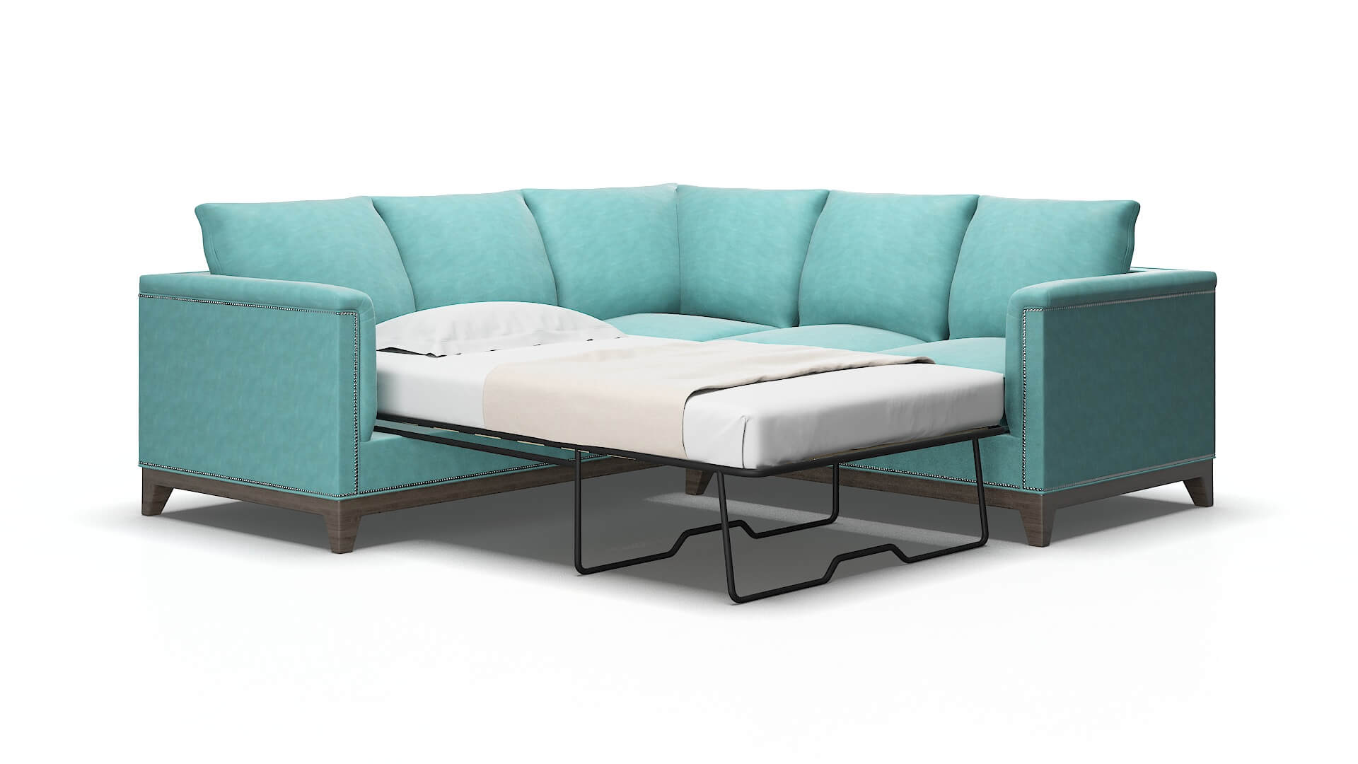 Sofia Curious turquoise Sectional sleeper Espresso Legs  2