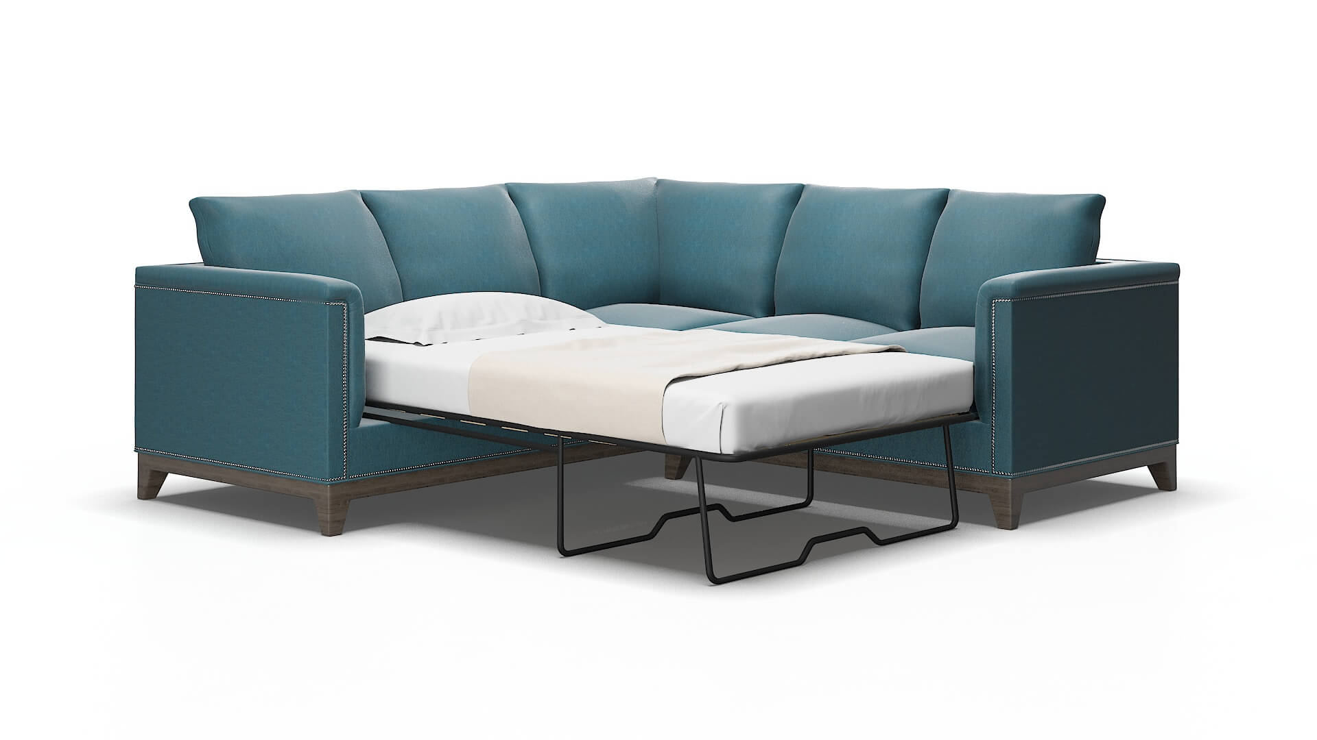 Sofia Hepburn Teal Sectional Sleeper Espresso legs 2