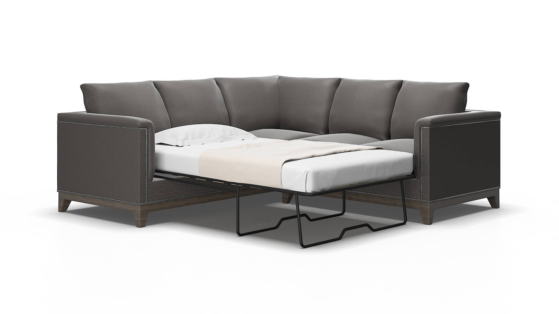 Sofia Oscar Charcoal Sectional Sleeper Espresso legs 2